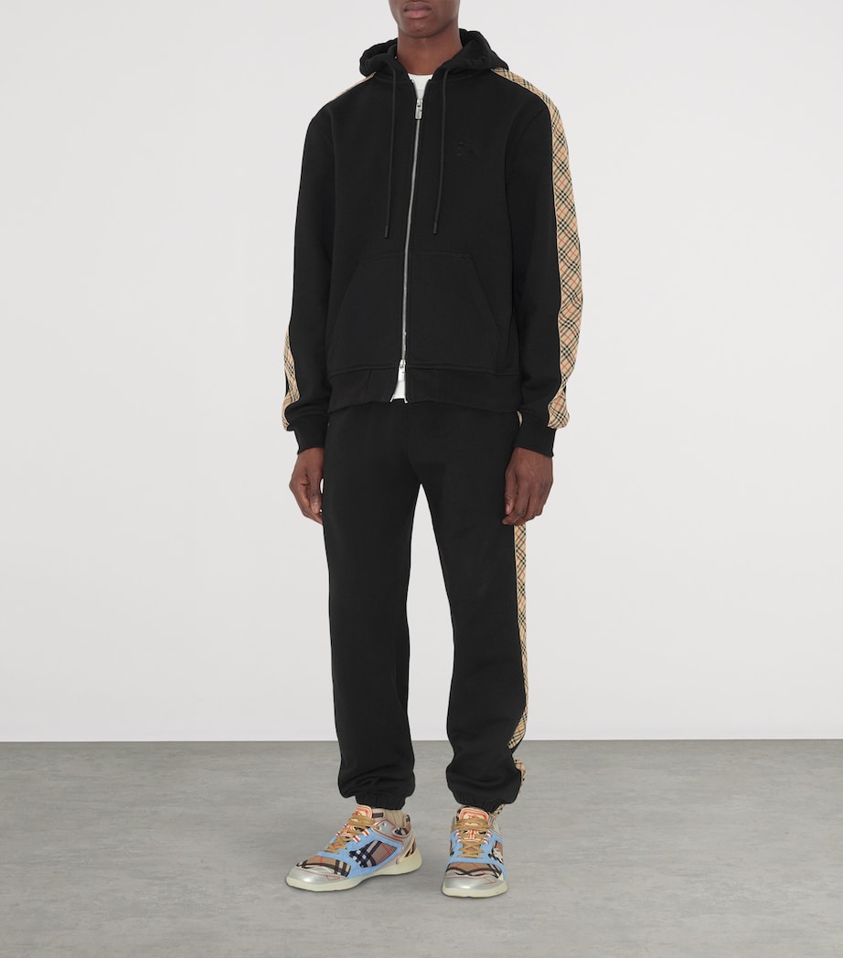 Cotton Check-Trim Sweatpants BLACK Image 2