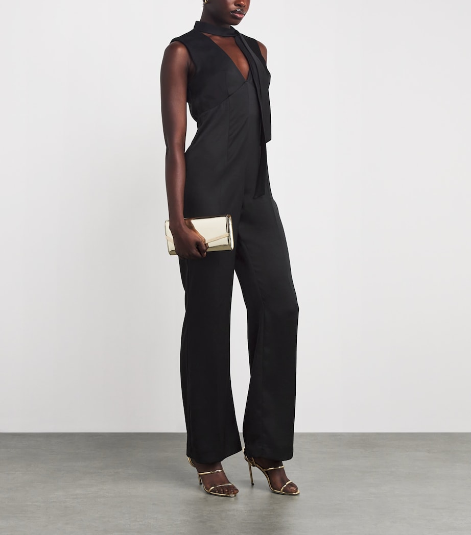 Satin Plunge-Neck Jumpsuit BLACK Image 2