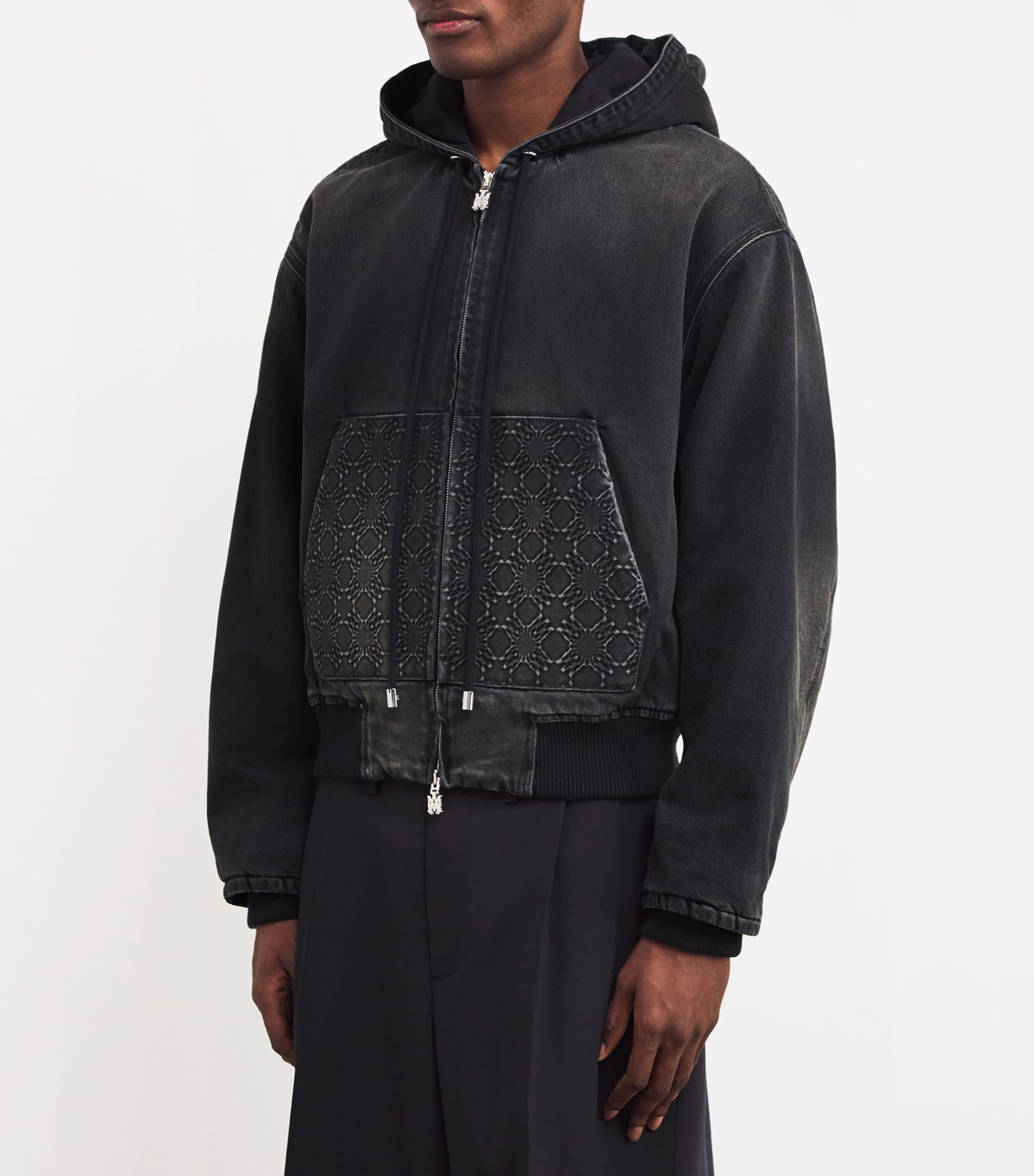 AMIRI Mens Denim Monogram-Debossed Hoodie Vintage Black Image 3