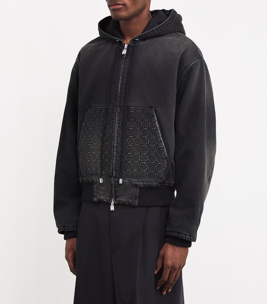 AMIRI Mens Denim Monogram-Debossed Hoodie Vintage Black Image 3