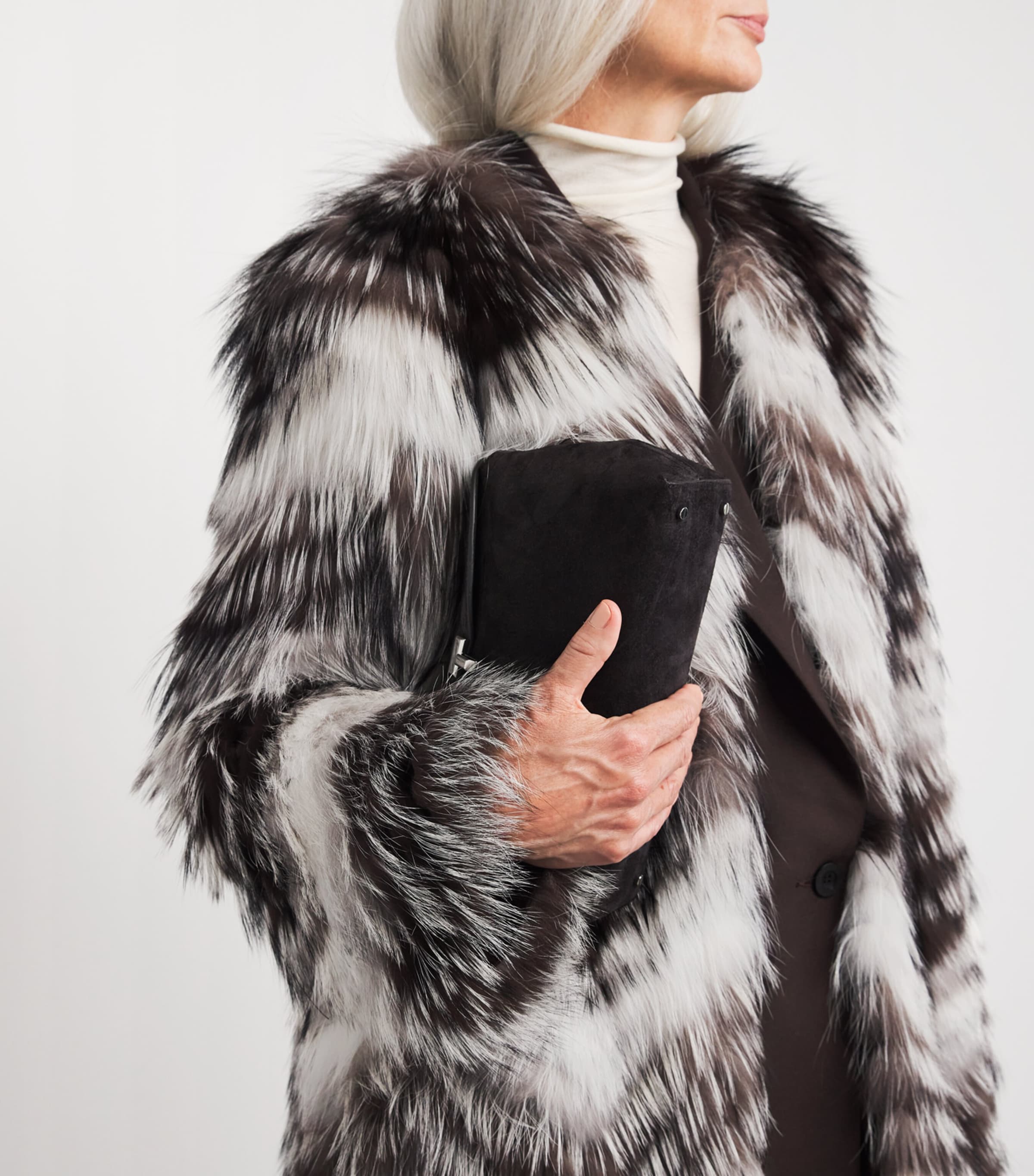 Fox Fur-Wool Belted Coat B3241 Image 6