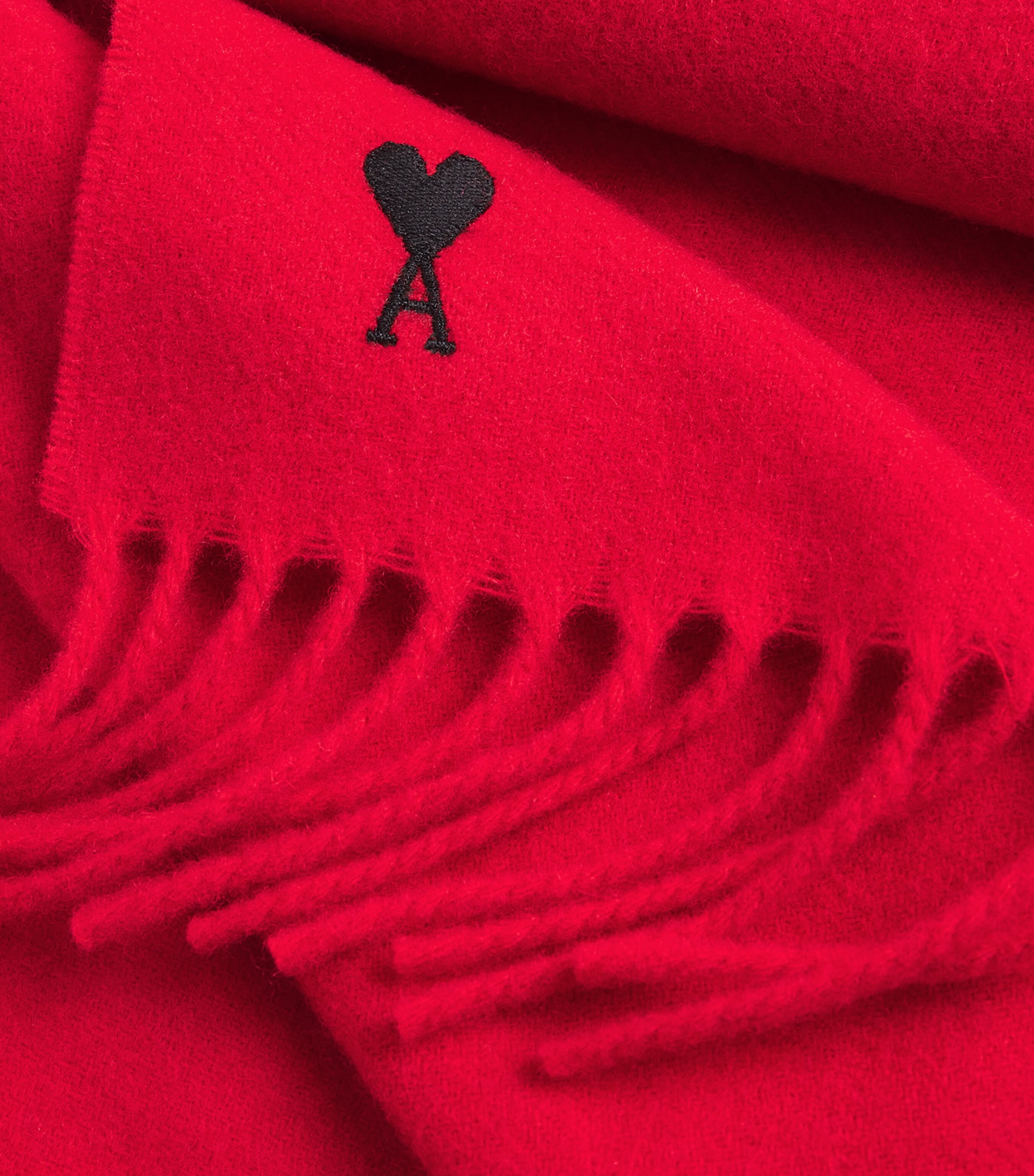 AMI Paris Red Wool Ami de Coeur Fringed Scarf | Harrods US