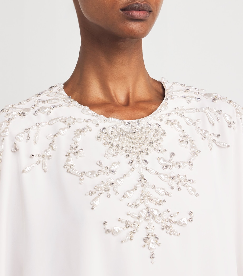Pearl-Embellished Kaftan Maxi Dress MS0007 WHITE/SILVER Image 4