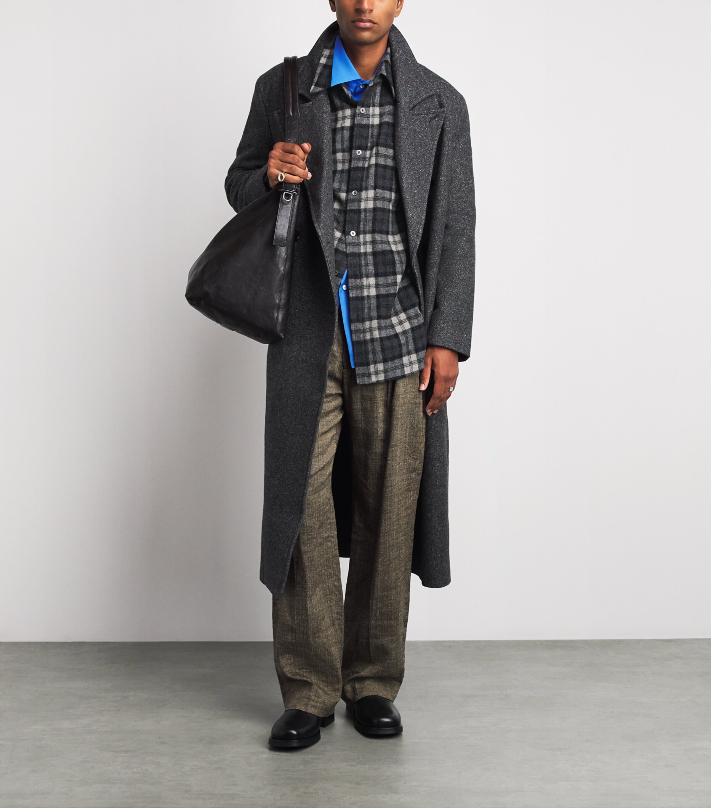 System Mens Wool-Blend Check Shirt Dark Grey Image 2