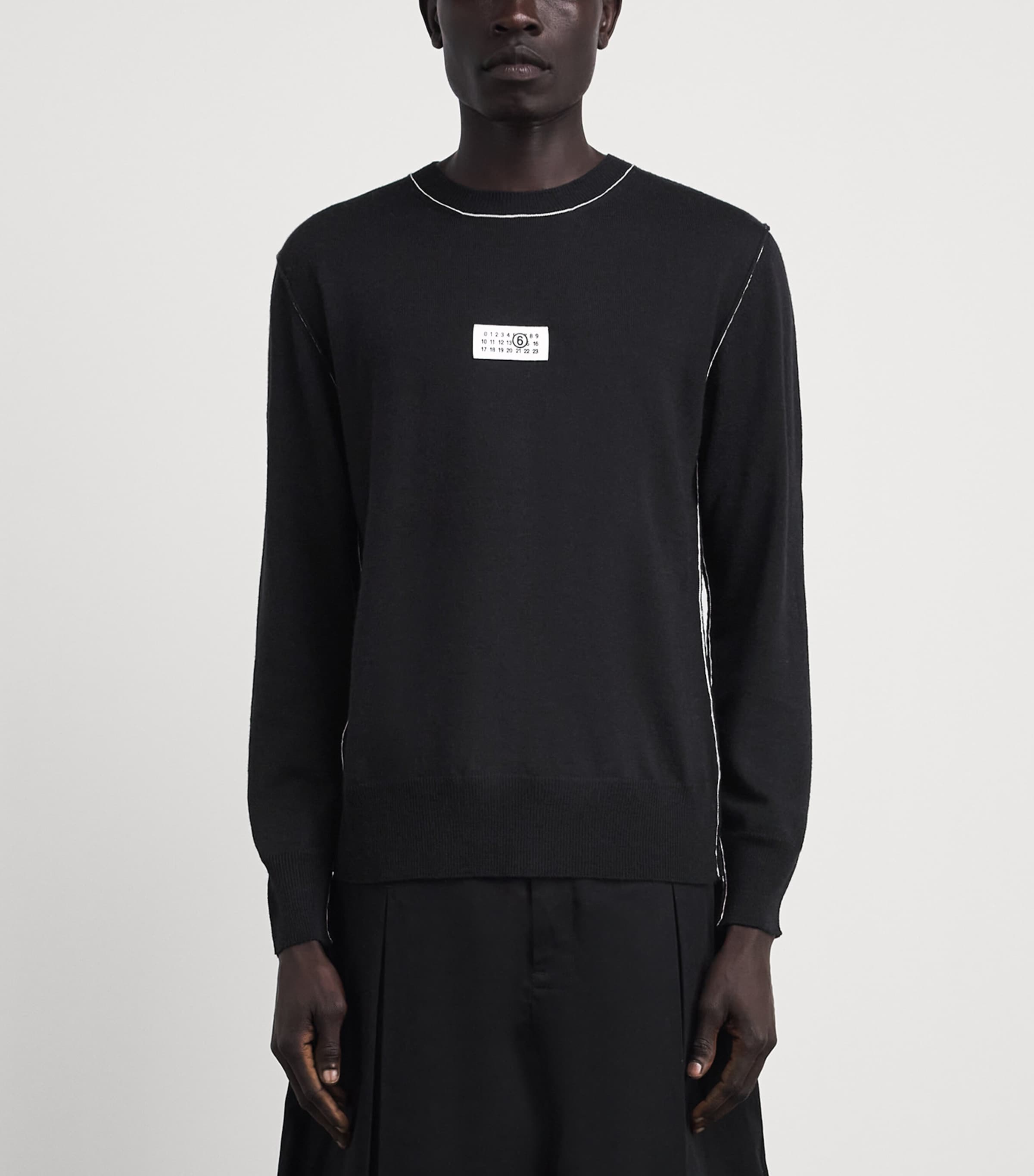 MM6 Maison Margiela Mens Virgin Wool-Blend Numeric Tab Sweater Black Image 4