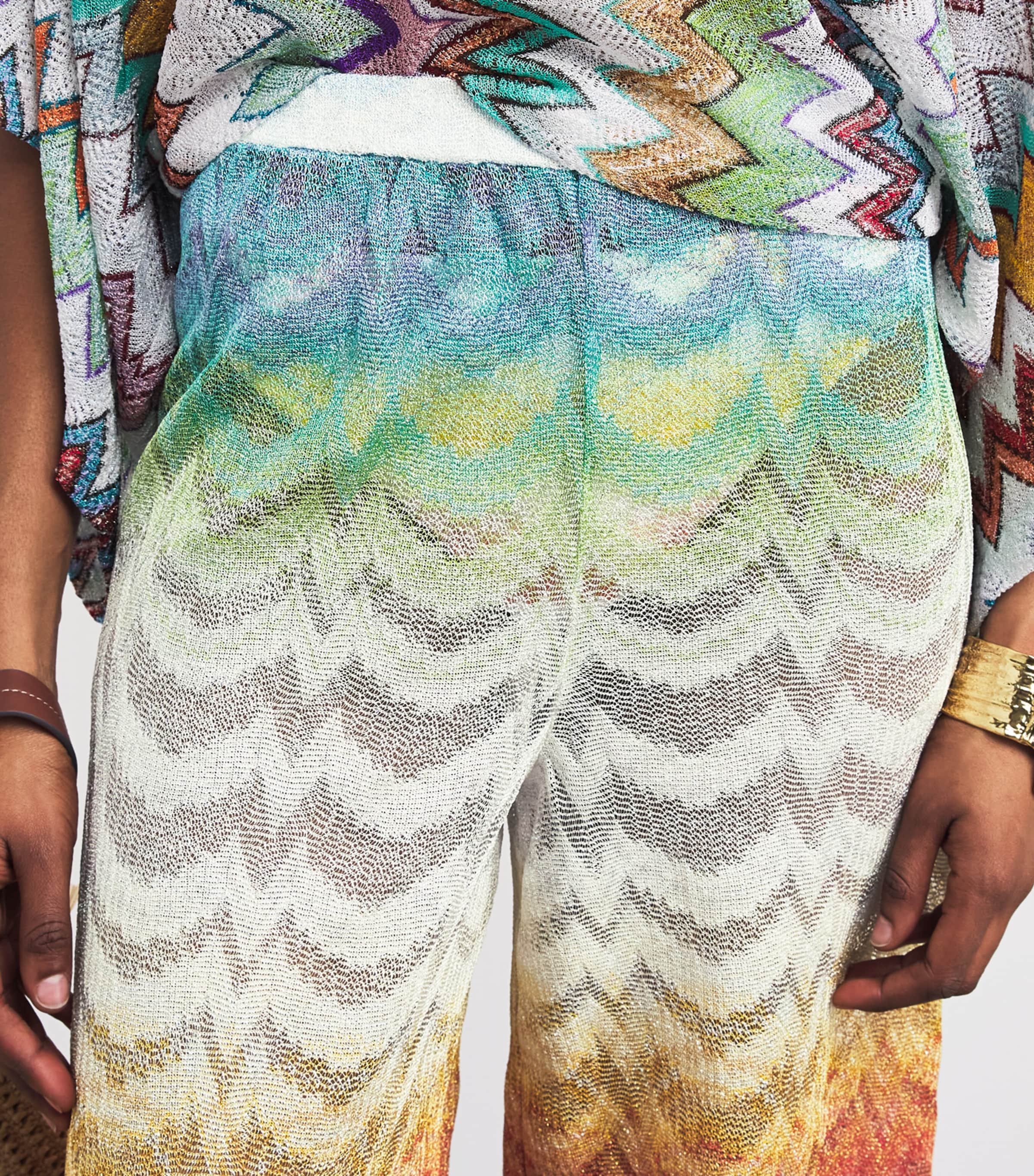 Missoni Womens Metallic Zigzag Wide-Leg Trousers Image 3