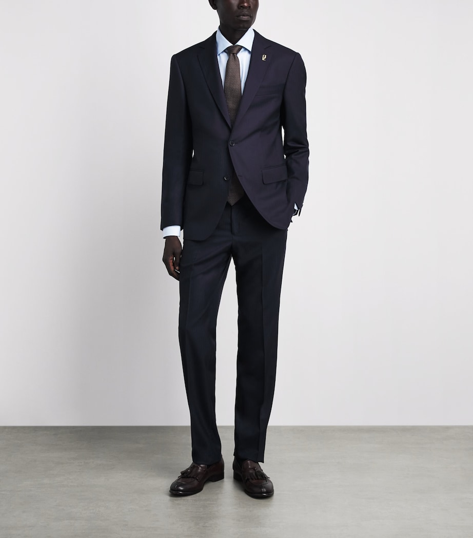 Canali Mens Cotton Micro-Stripe Shirt Blue Image 2