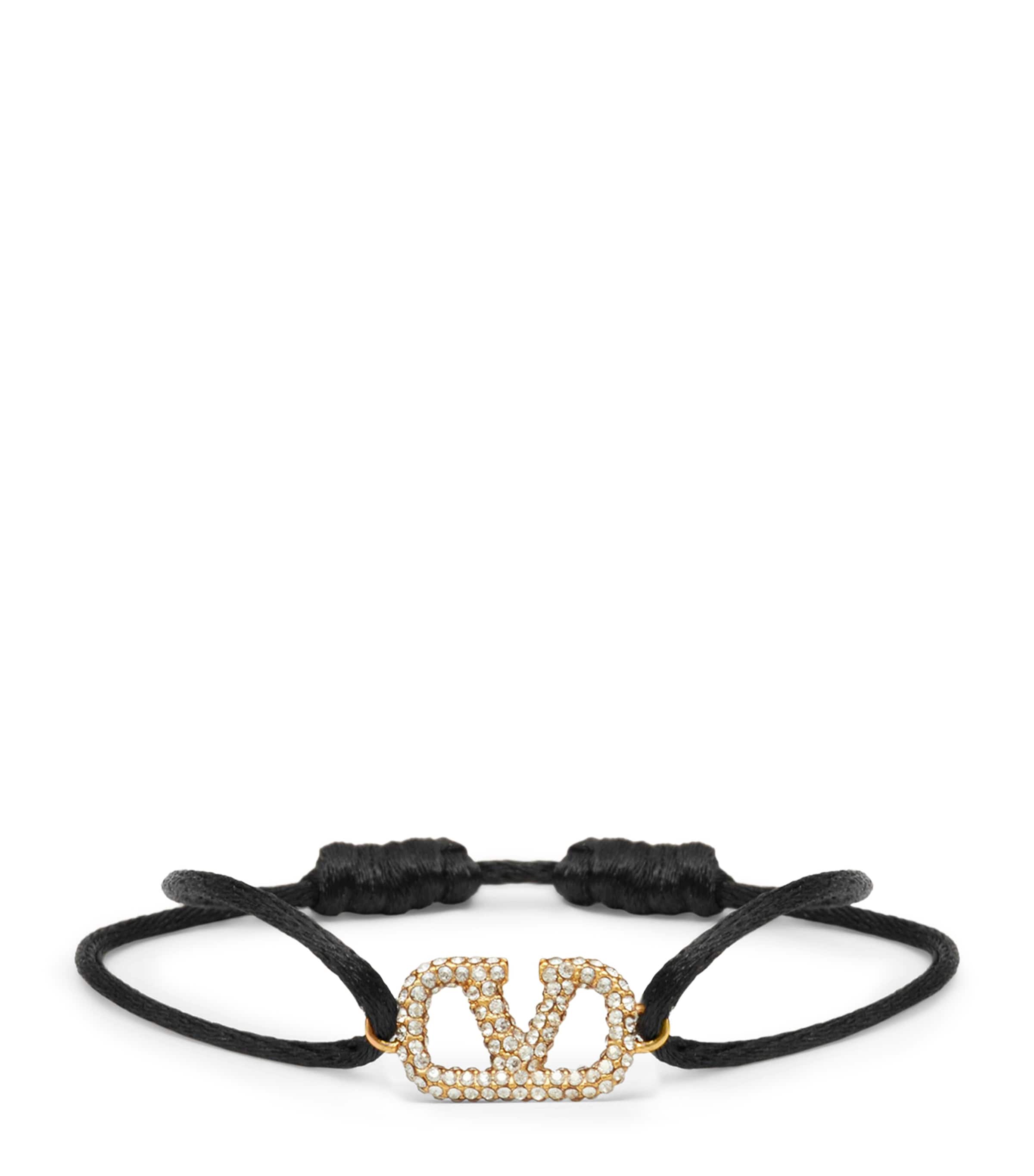 Valentino Garavani Vlogo Signature Cord Bracelet With Crystals Women In Black
