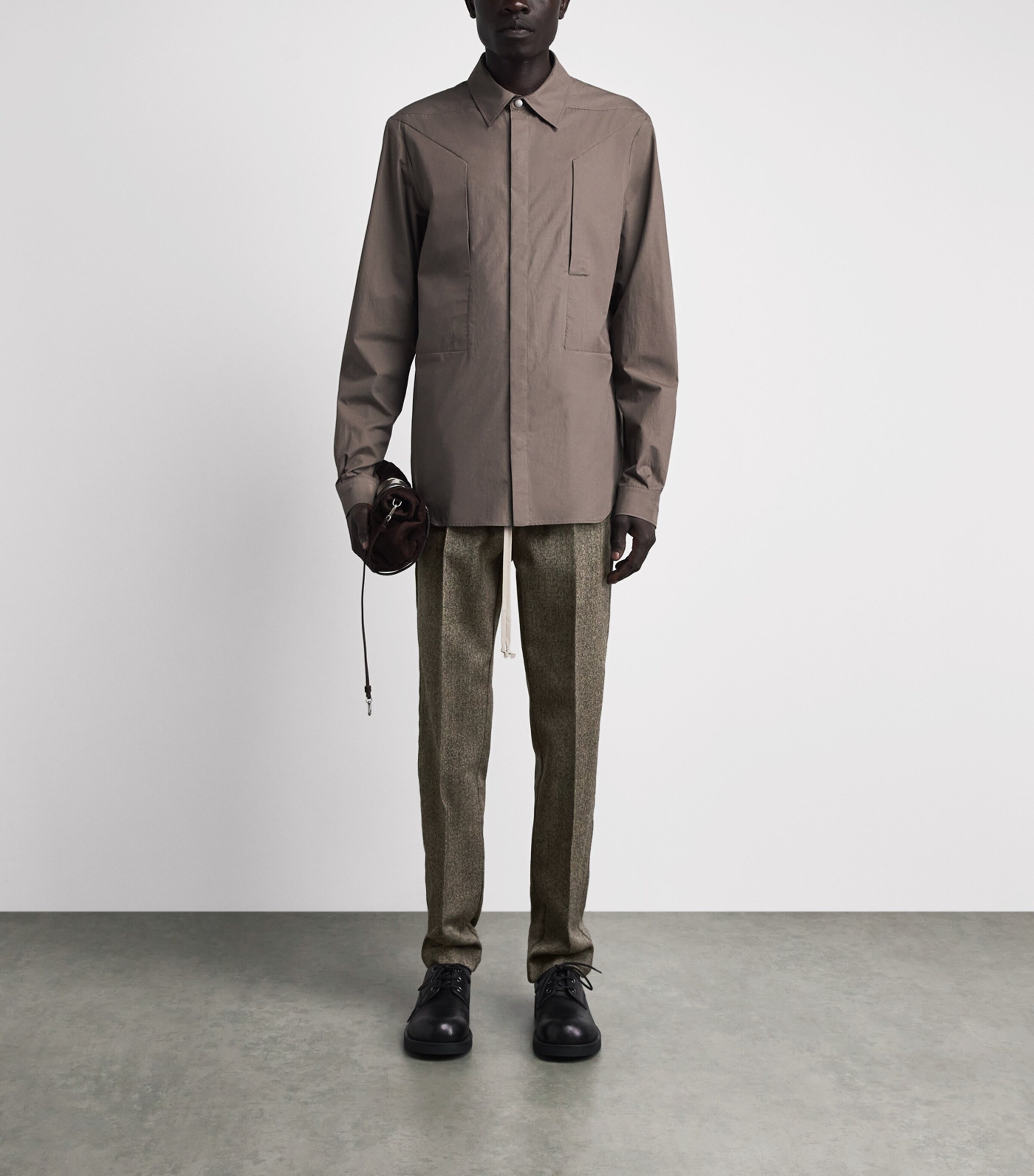 Rick Owens Mens Cotton-Wool Drawstring Trousers Black Melange Image 2
