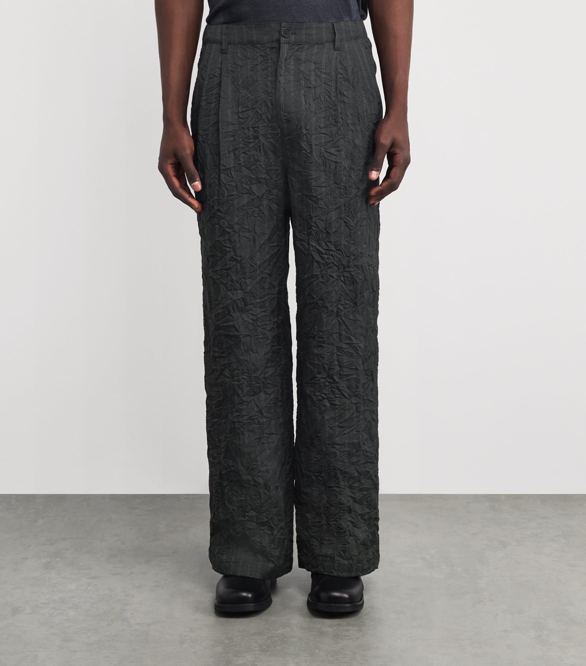 Crinkle-Effect Franco Trousers CHARCOAL STRIPE Image 3