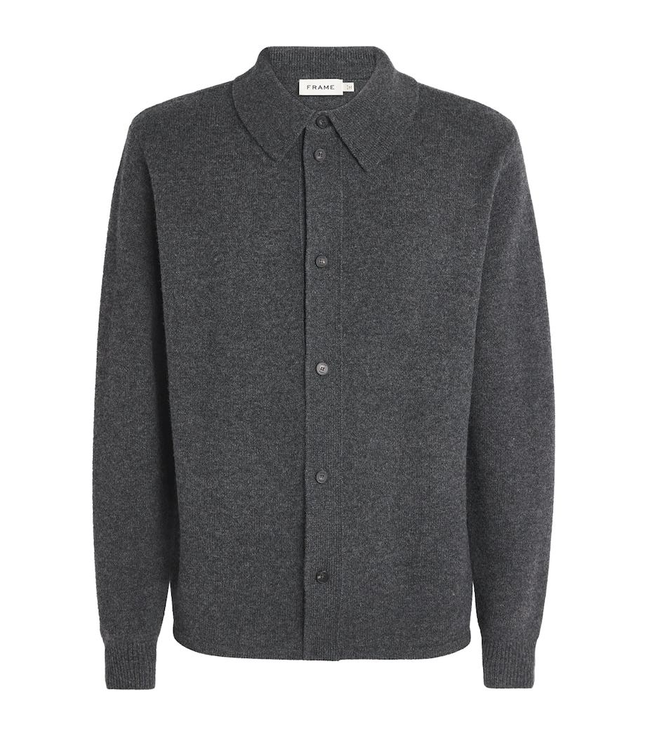 FRAME Mens Wool Collar Cardigan Dkgr Dark Grey Image 1
