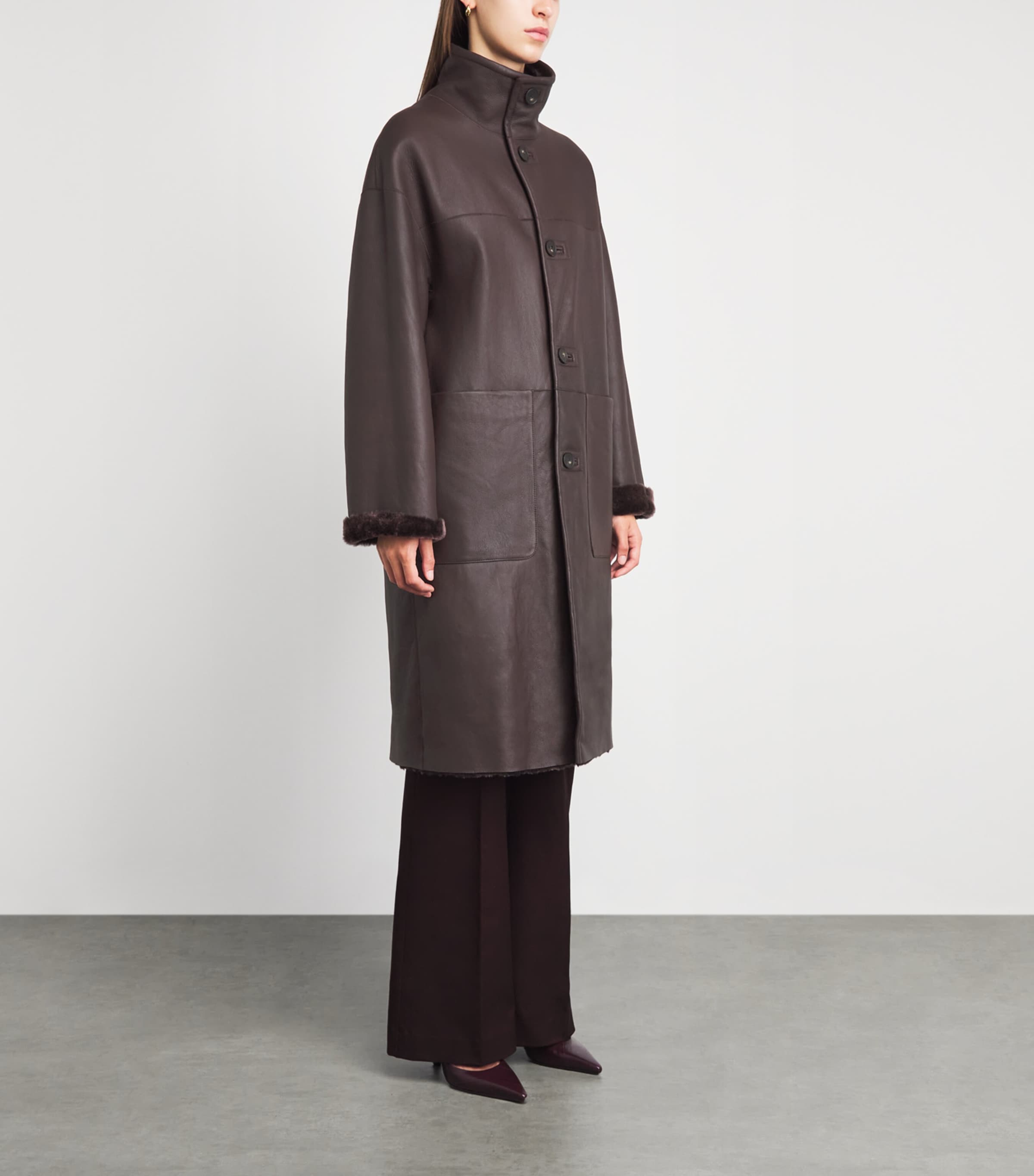 Joseph Womens Reversible Shearling Ari Coat Mahogany Image 4