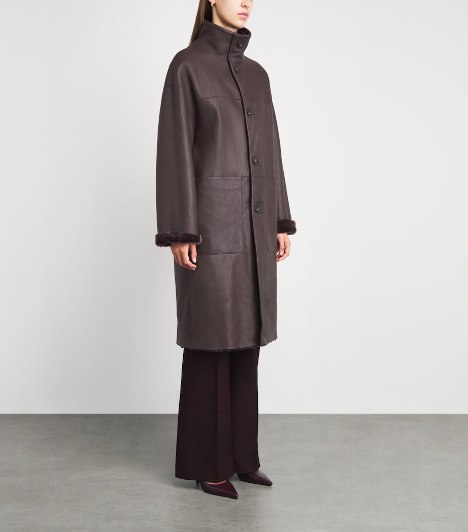 Joseph Womens Reversible Shearling Ari Coat Mahogany Image 4