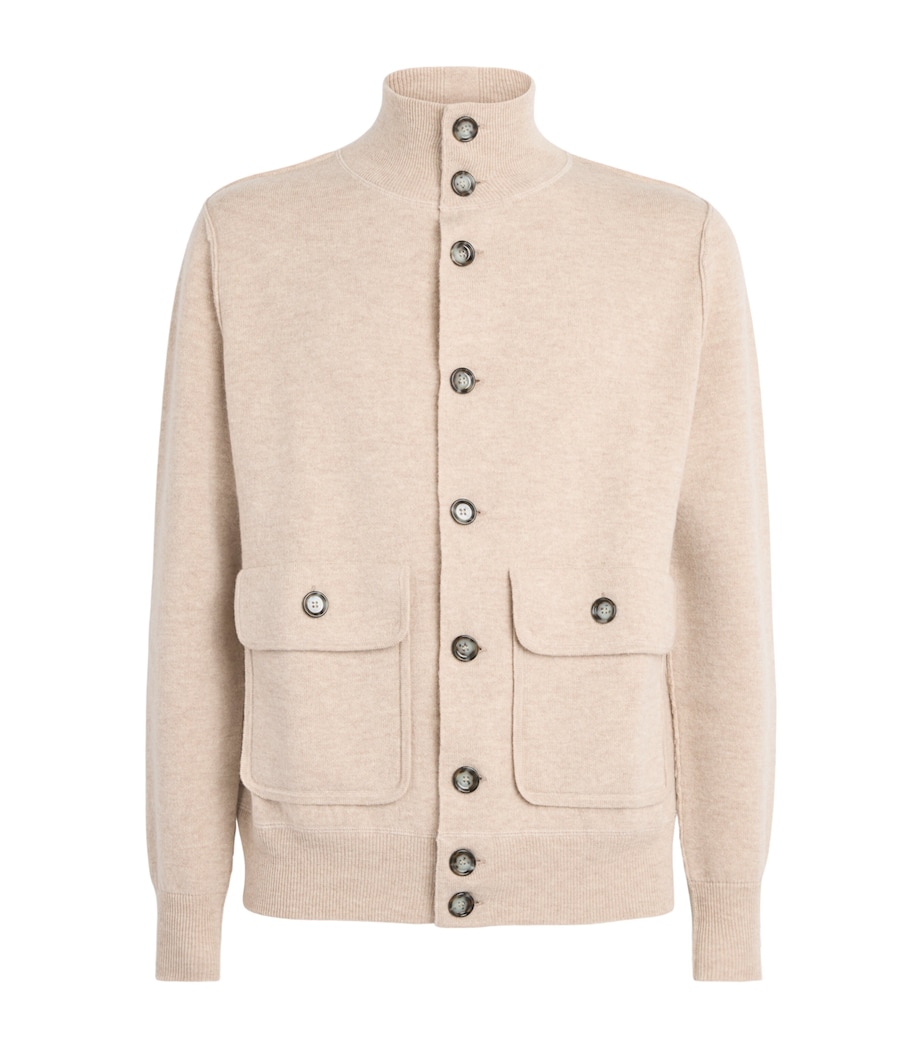 Allude Mens Wool-Cashmere High-Neck Cardigan Image 1