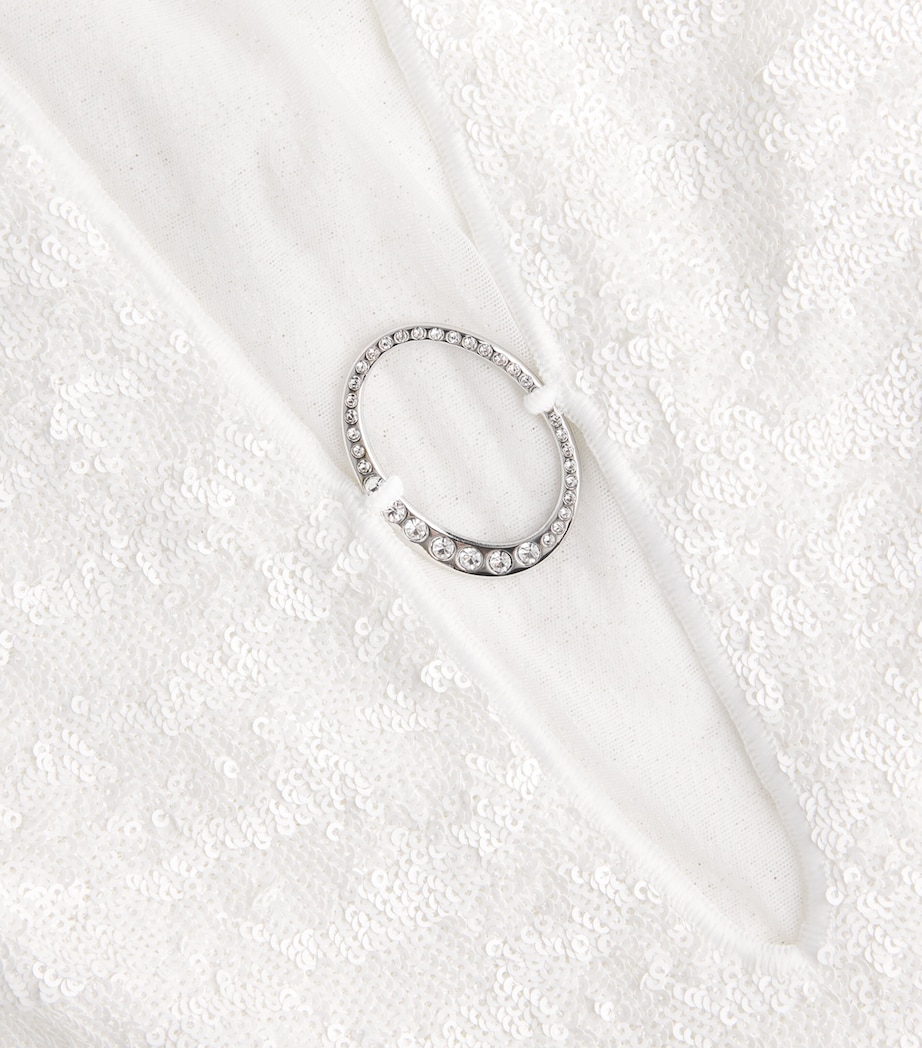 Oséree Womens Sequinned Feather-Trim Kaftan Mini Dress Pearl Image 5
