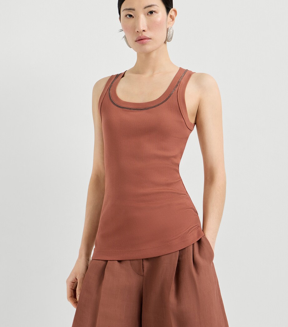Brunello Cucinelli Womens Stretch-Cotton Ribbed Tank Top Image 3