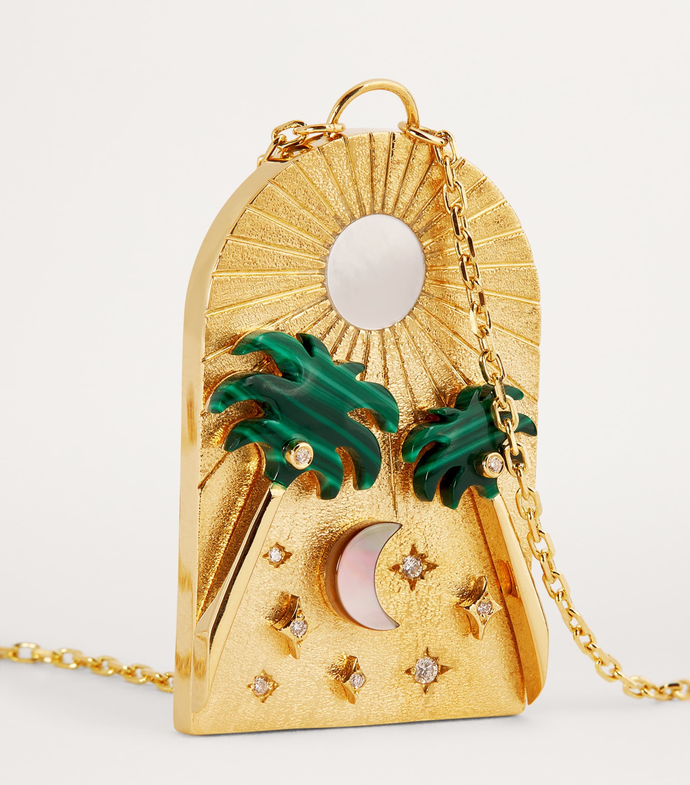 Yellow Gold, Diamond and Malachite Biladi Palm Necklace YELLOW GOLD Image 6