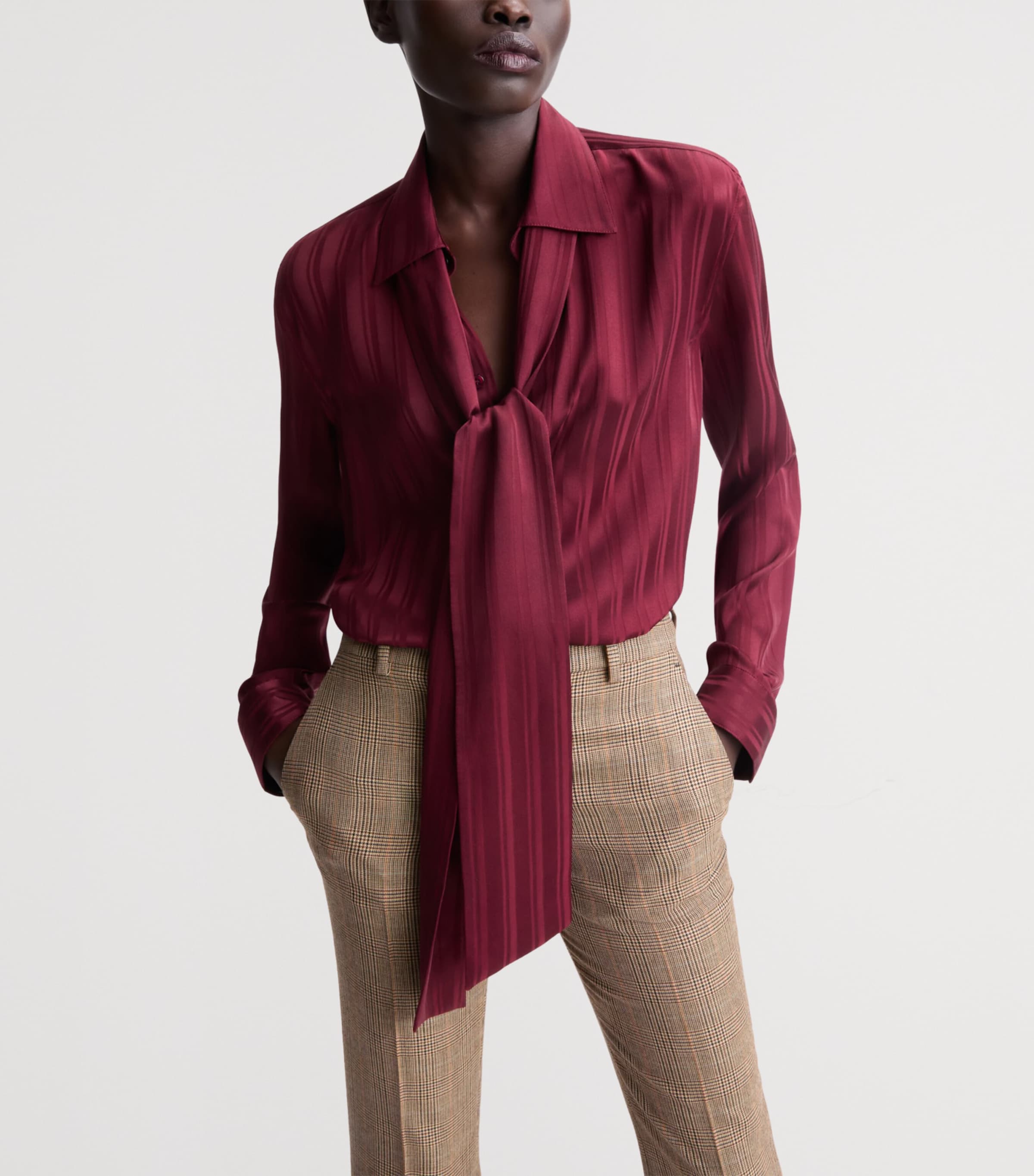 Saint Laurent Womens Silk Striped Pussybow Blouse Image 2