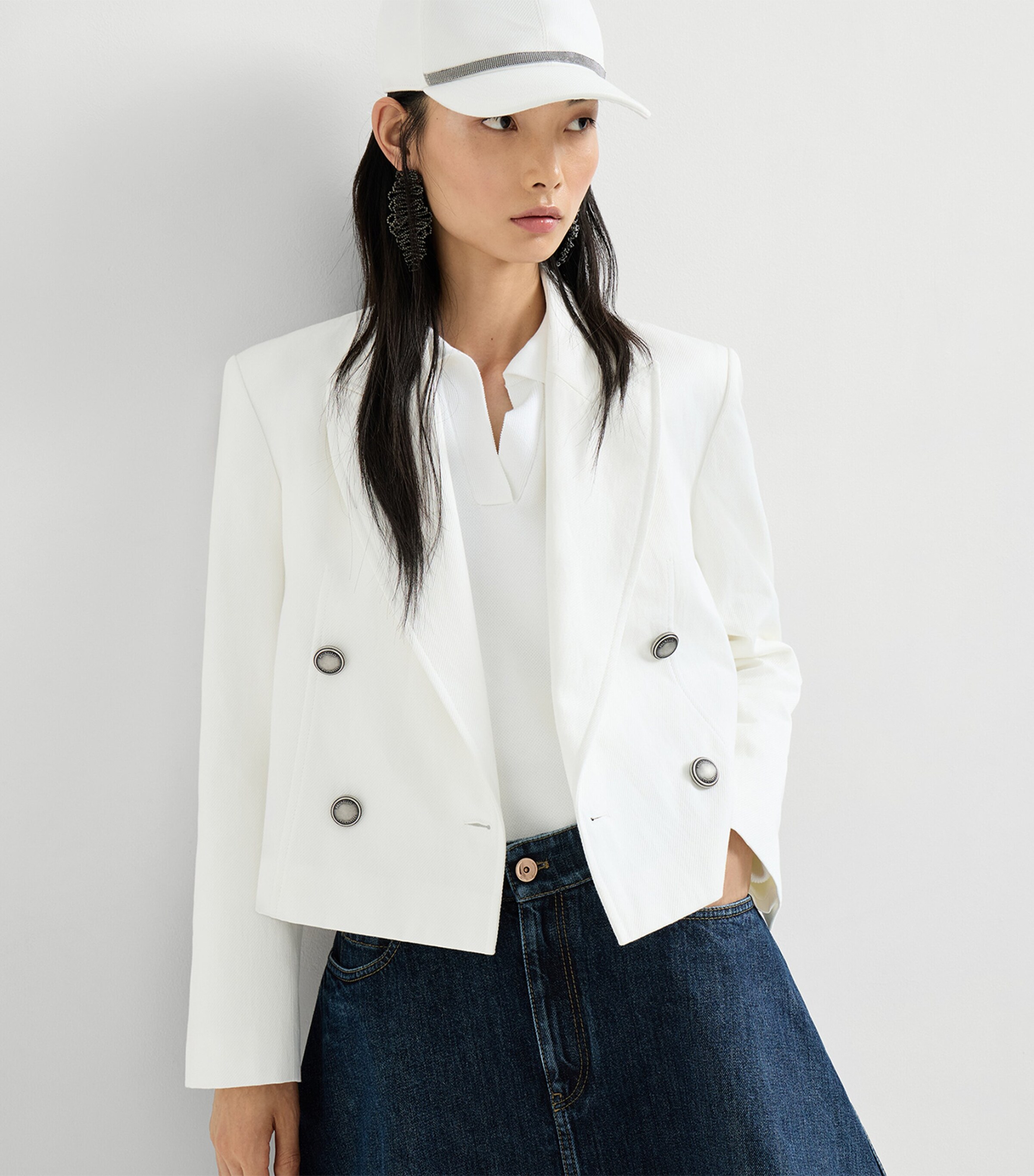 Brunello Cucinelli Womens Cotton-Paper Yarn Cropped Blazer Image 4