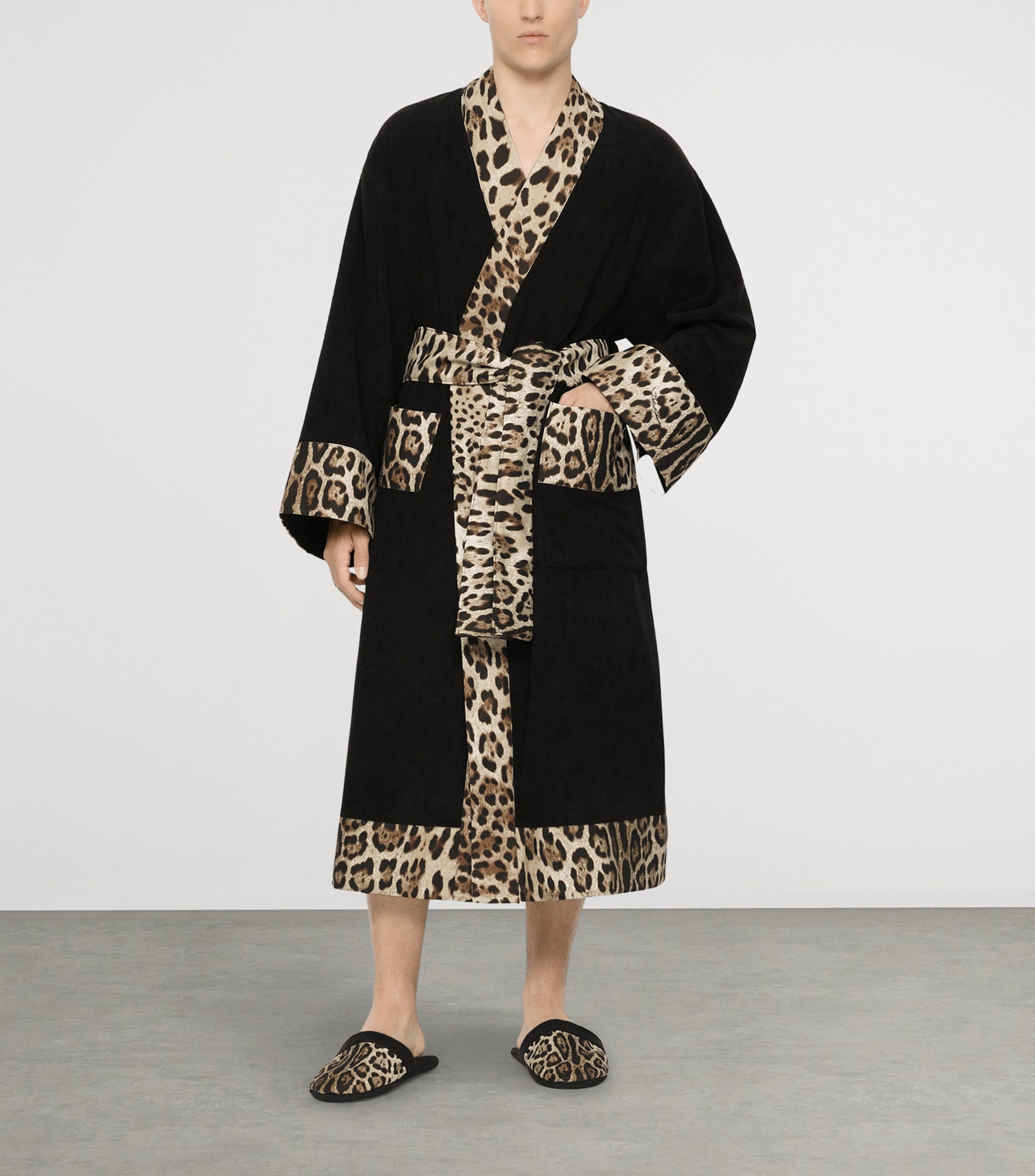 Terry Cotton Leopard Print Robe UL002 NERO LEOPARDO Image 10