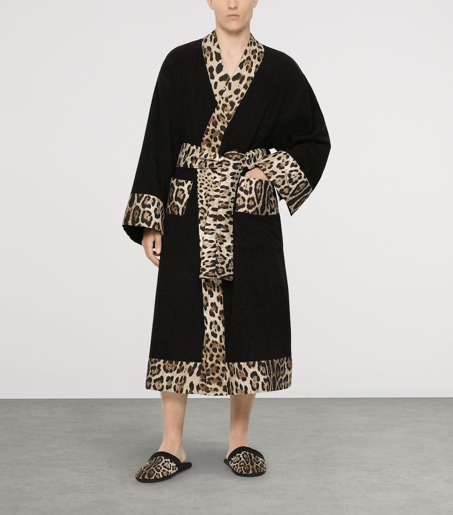 Terry Cotton Leopard Print Robe UL002 NERO LEOPARDO Image 10