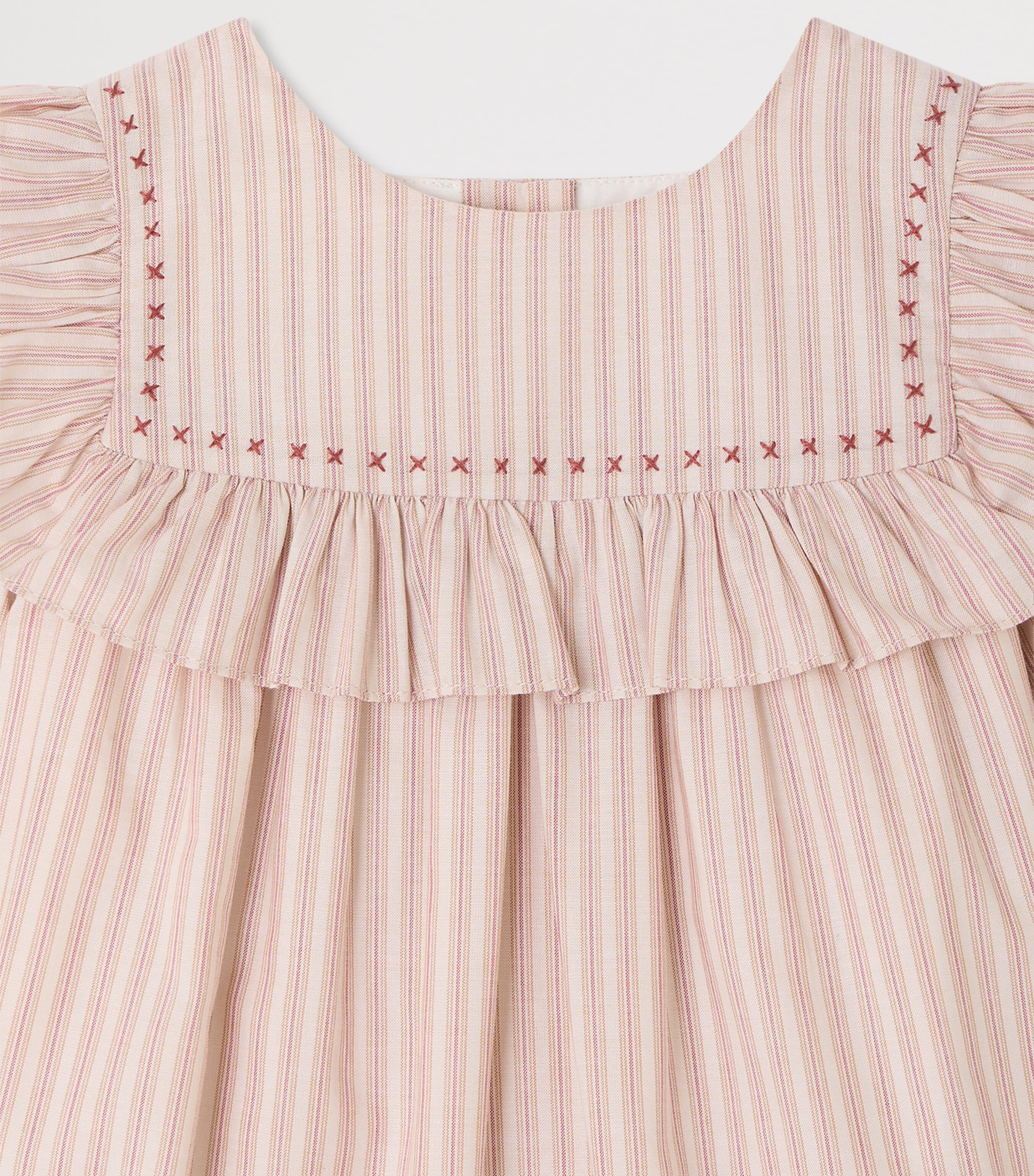 Bonpoint Organic Cotton Stripe Meiki Dress (6-12 Months) Ra Ecru Image 3