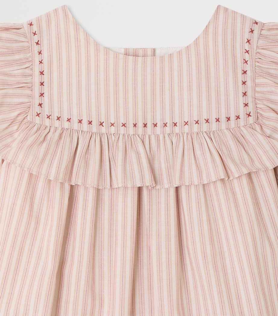 Bonpoint Organic Cotton Stripe Meiki Dress (6-12 Months) Ra Ecru Image 3