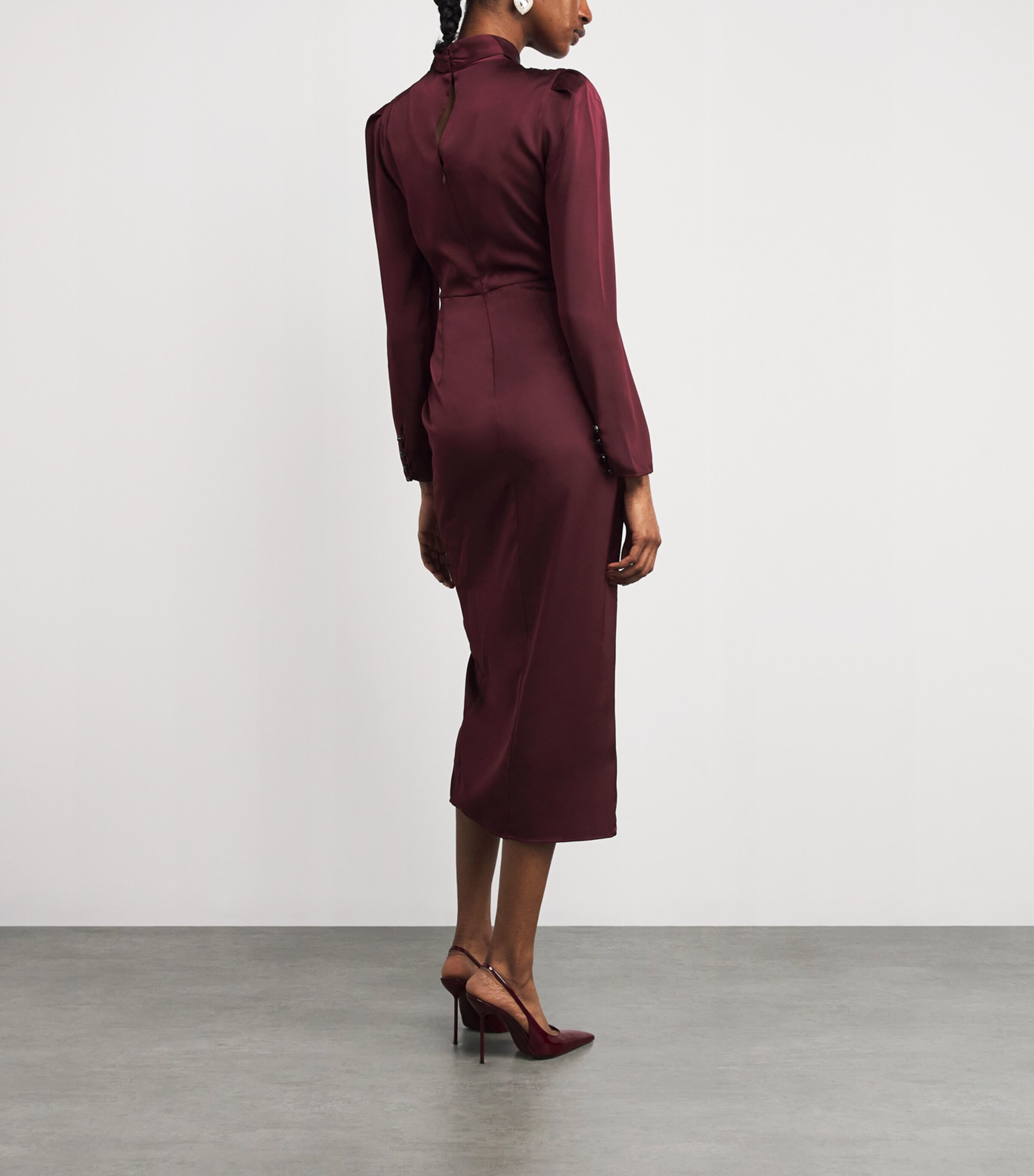 Satin Draped Midi Dress RED Image 3