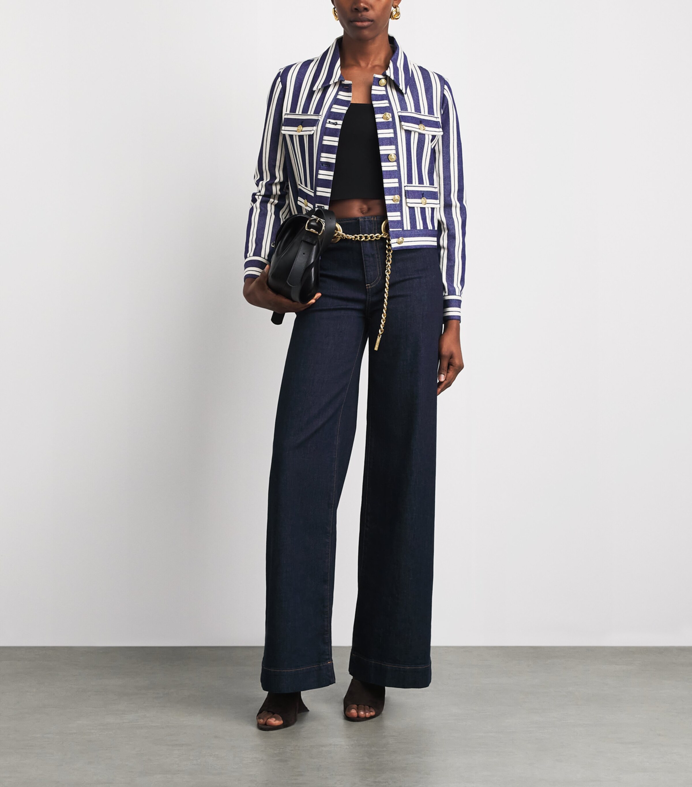 Alice+Olivia Womens Stripe Alex Jacket Mtro Strp Twlght Blu Image 2