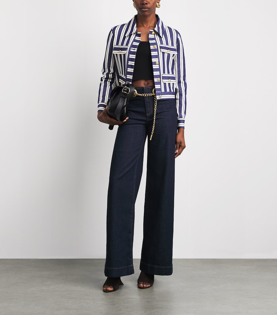 Alice+Olivia Womens Stripe Alex Jacket Mtro Strp Twlght Blu Image 2