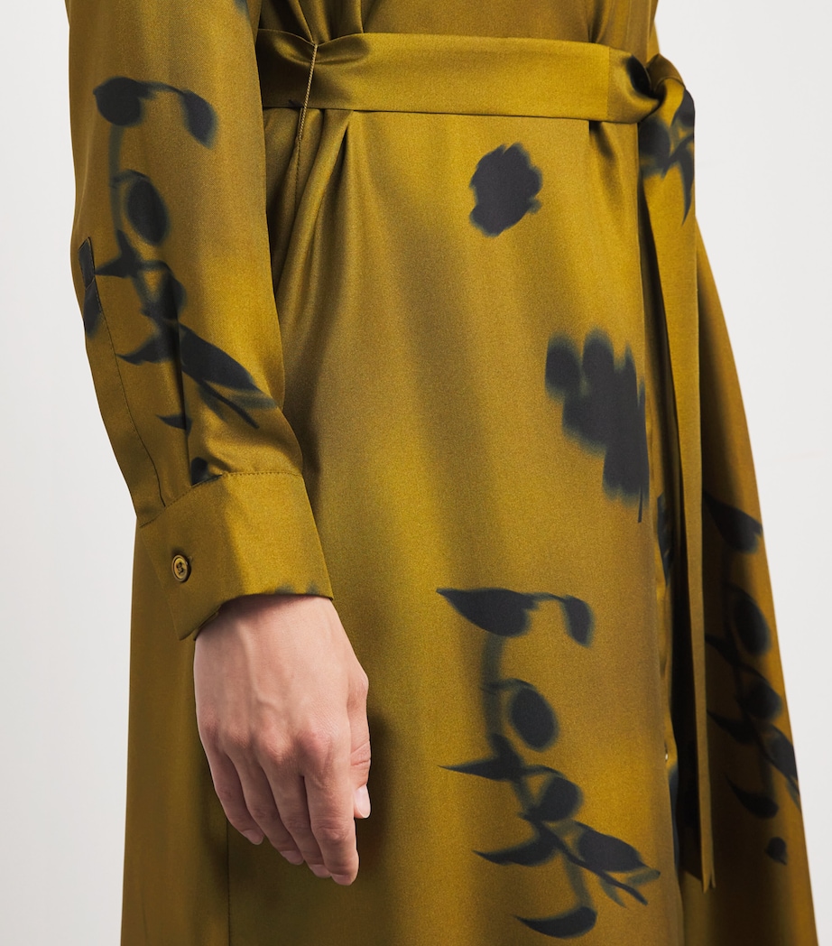 Silk Printed Jadi Midi Shirt Dress 001 OLIVE GREEN Image 7