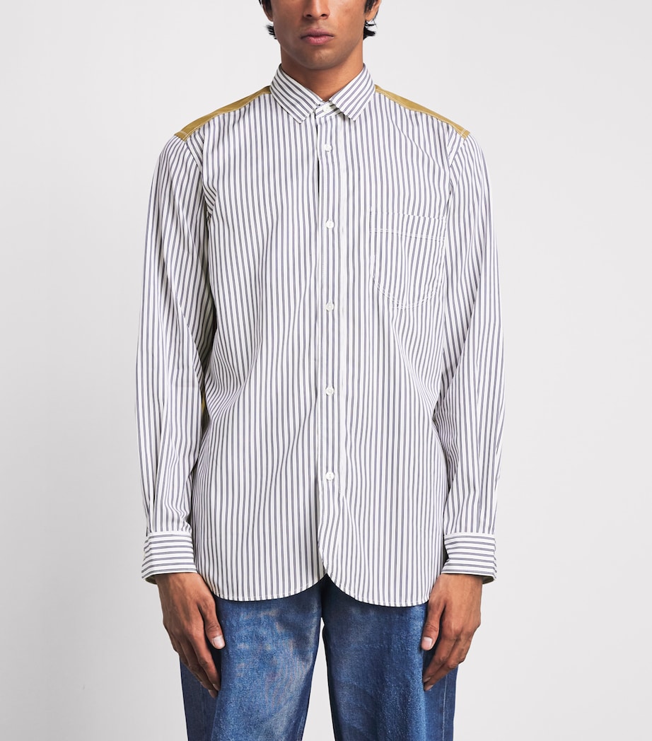 Junya Watanabe MAN Mens Cotton Stripe Shirt Wht/nvy X Beige Image 4