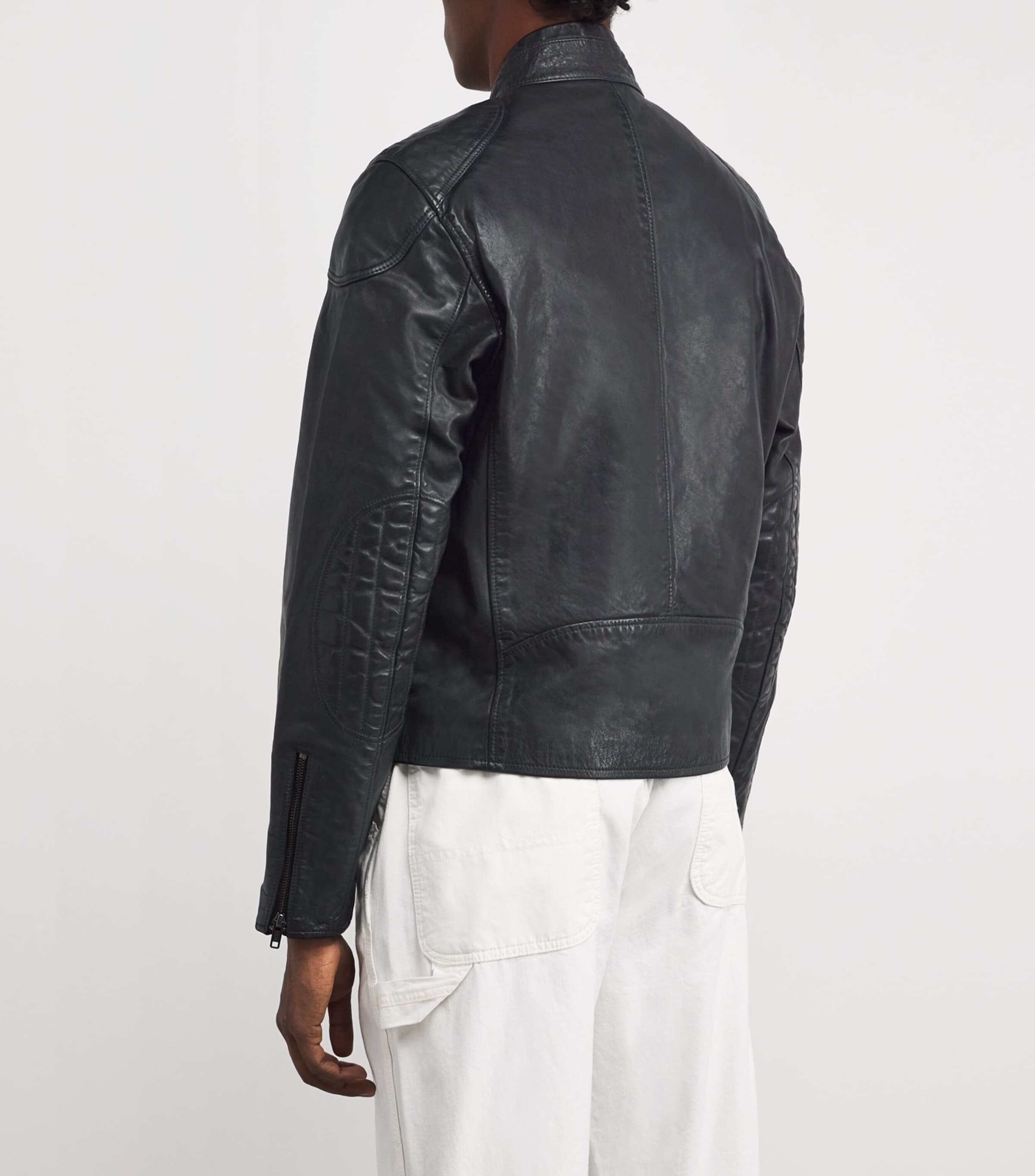 Calf Leather Solid Racing Jacket BLACK Image 4