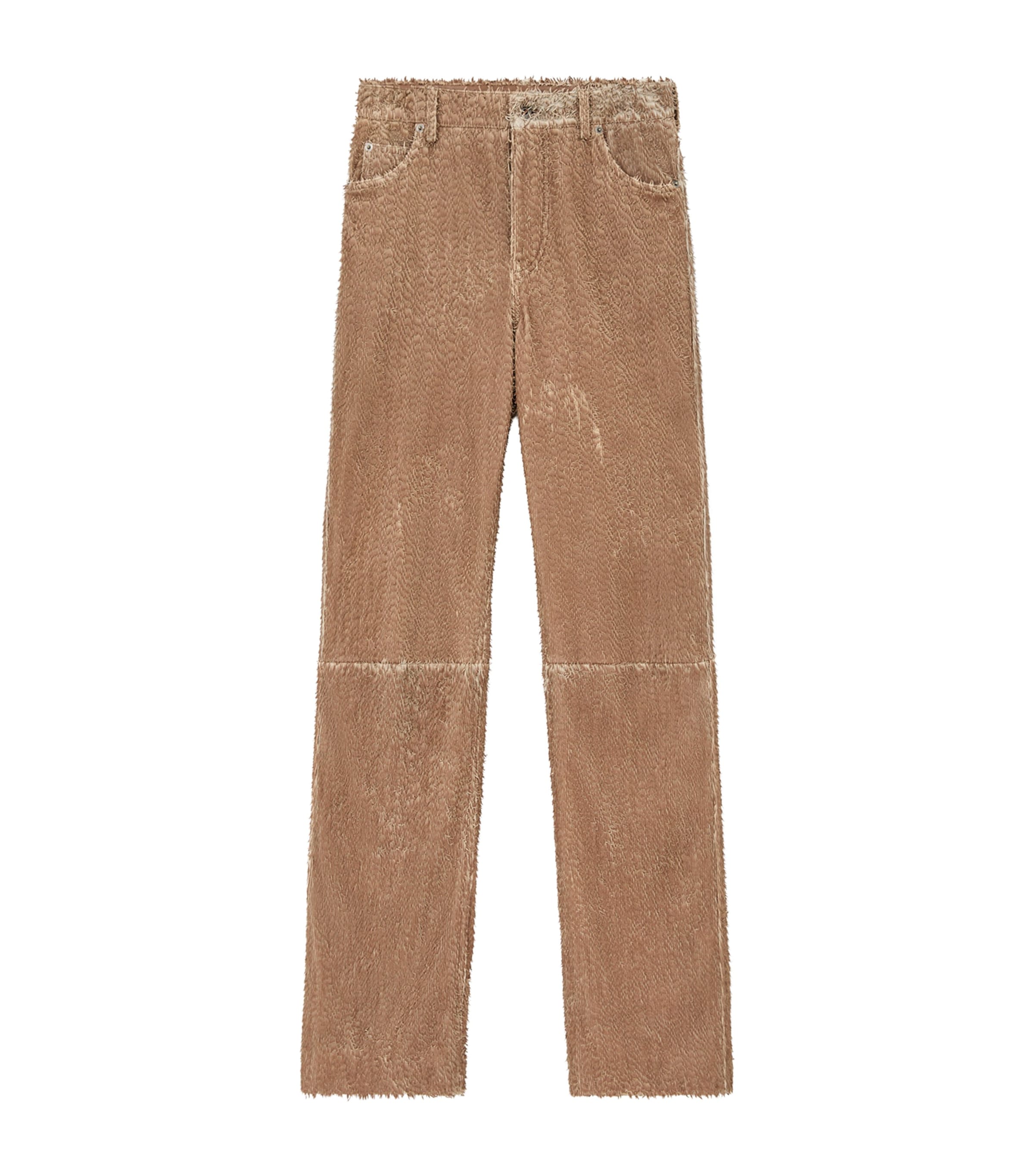 LOEWE Womens Frayed Leather Trousers Beige Image 1