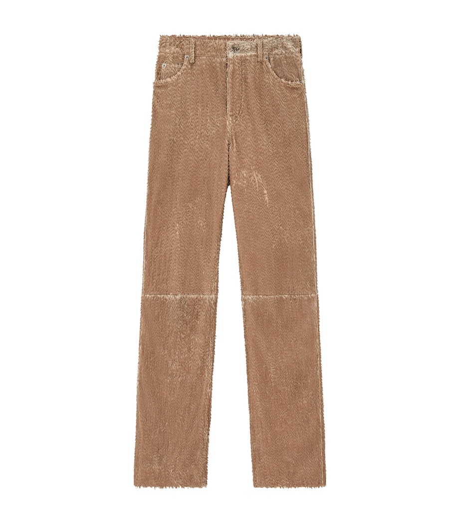 LOEWE Womens Frayed Leather Trousers Beige Image 1
