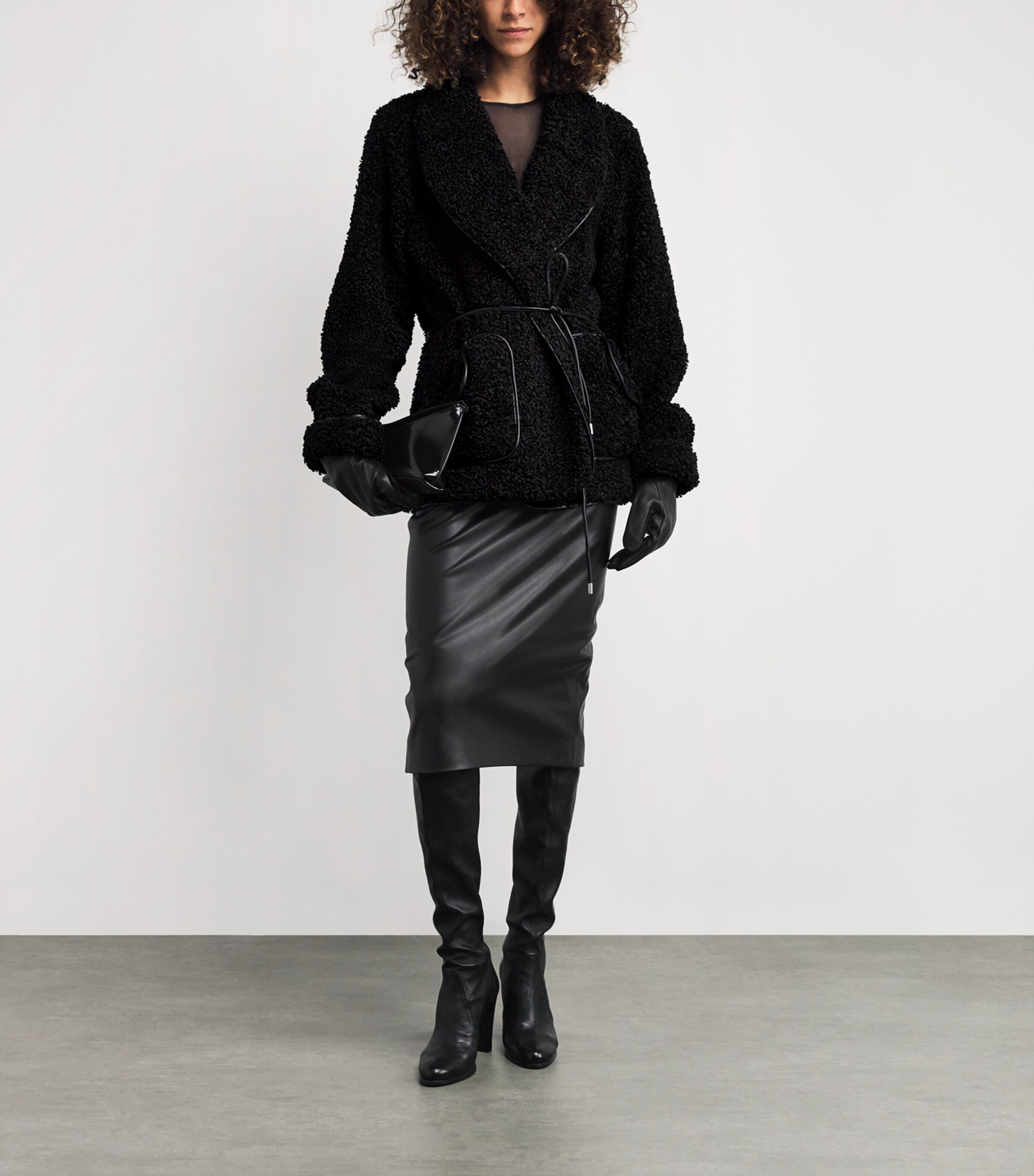 Simkhai Womens Fleece Belted Kimia Jacket Black Image 2
