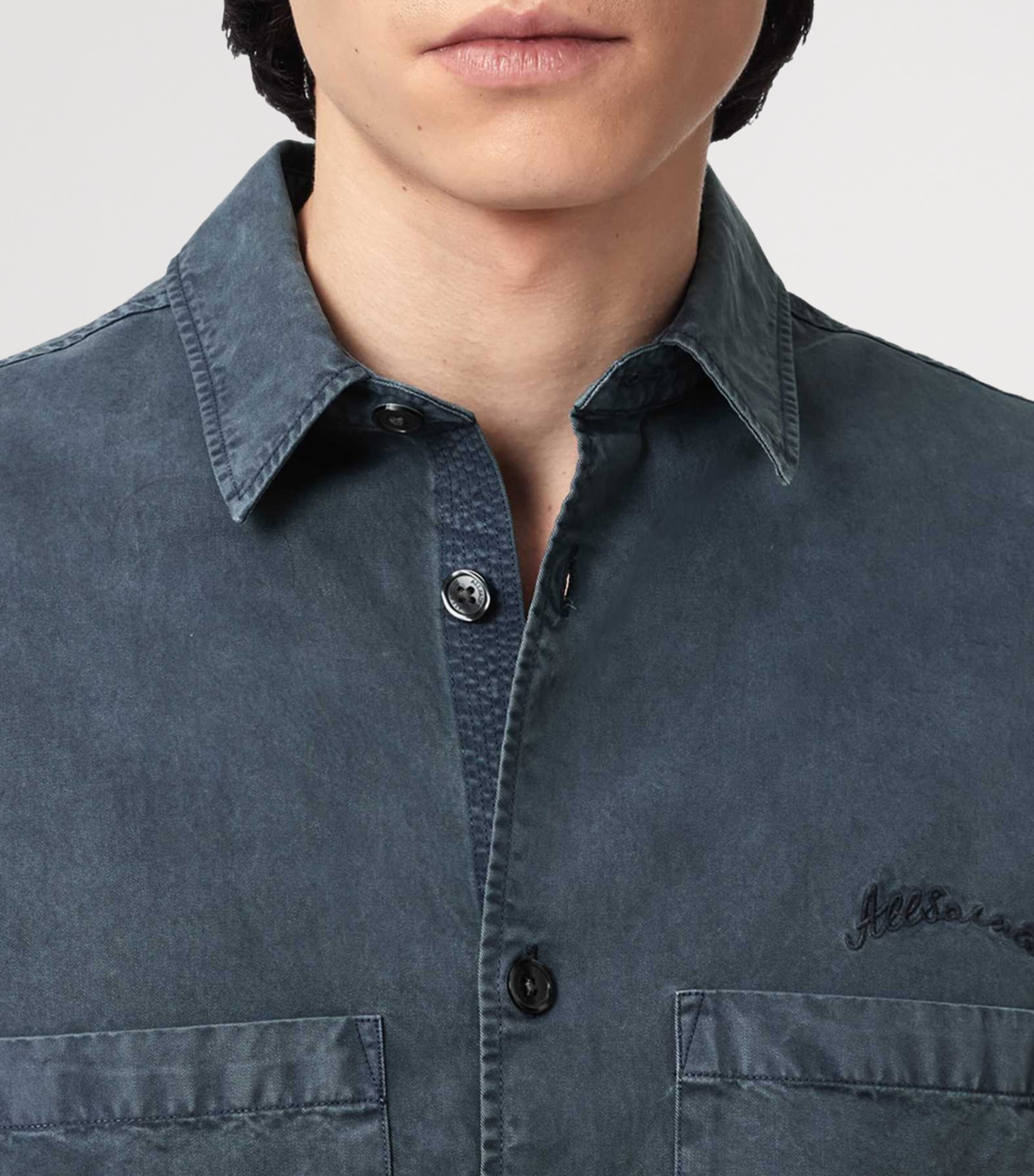 AllSaints Mens Organic Cotton-Blend Rohdi Overshirt Dark Steel Blue Image 5