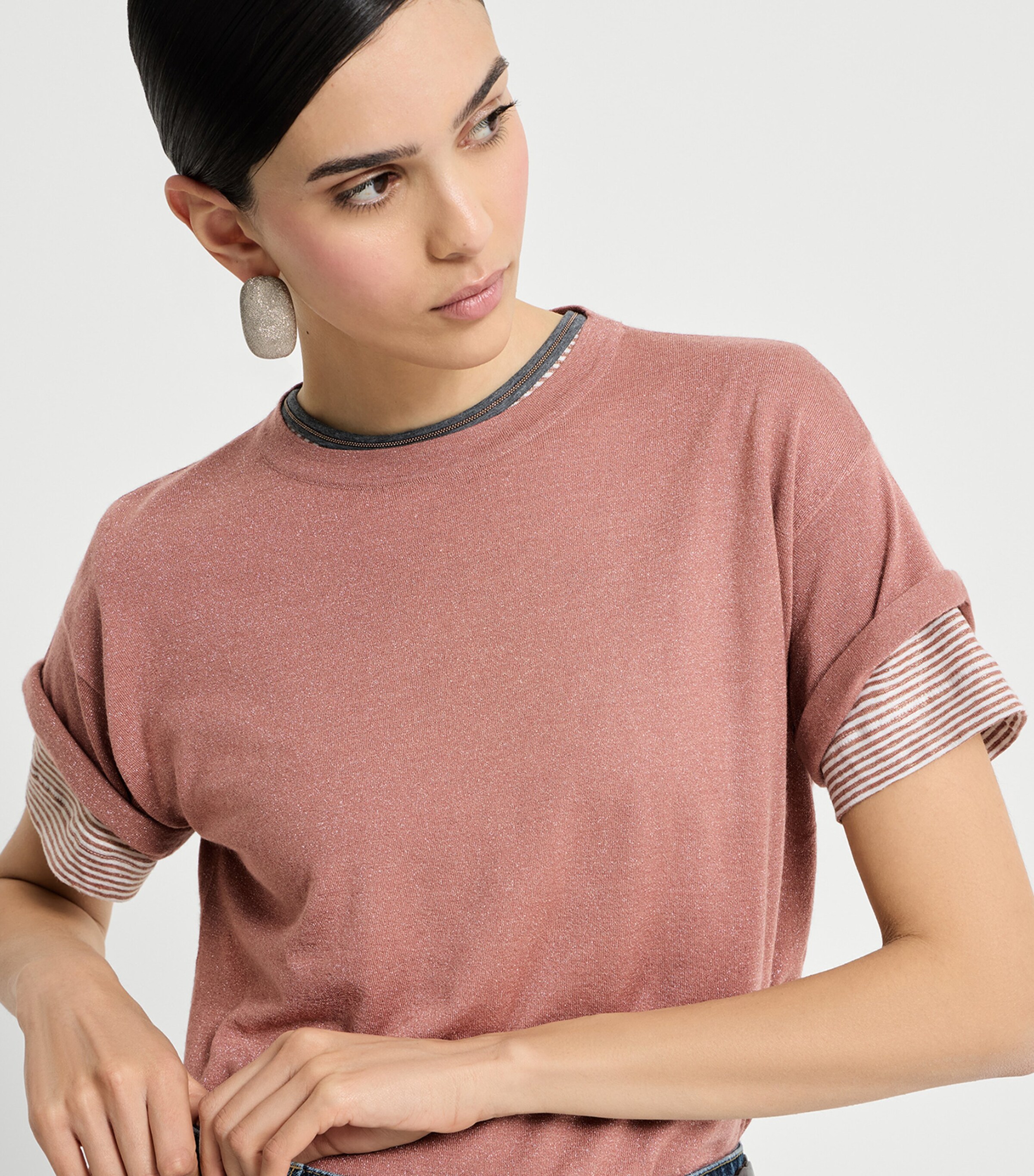 Brunello Cucinelli Womens Cashmere-Blend Sparkling T-Shirt Image 2