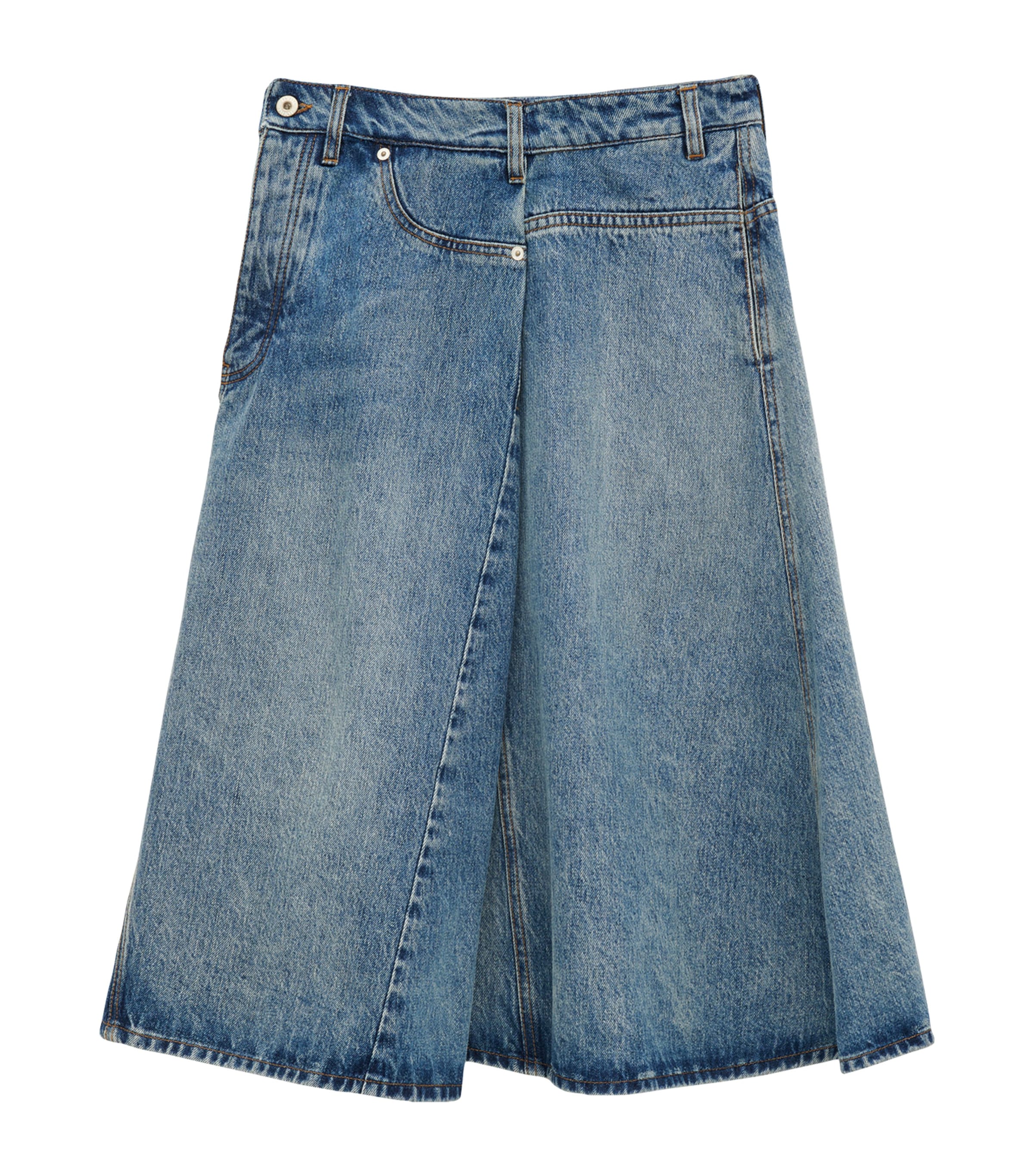 Loewe Womens Washed Denim Deconstructed Faded-wash Denim Midi Skirt In Blue