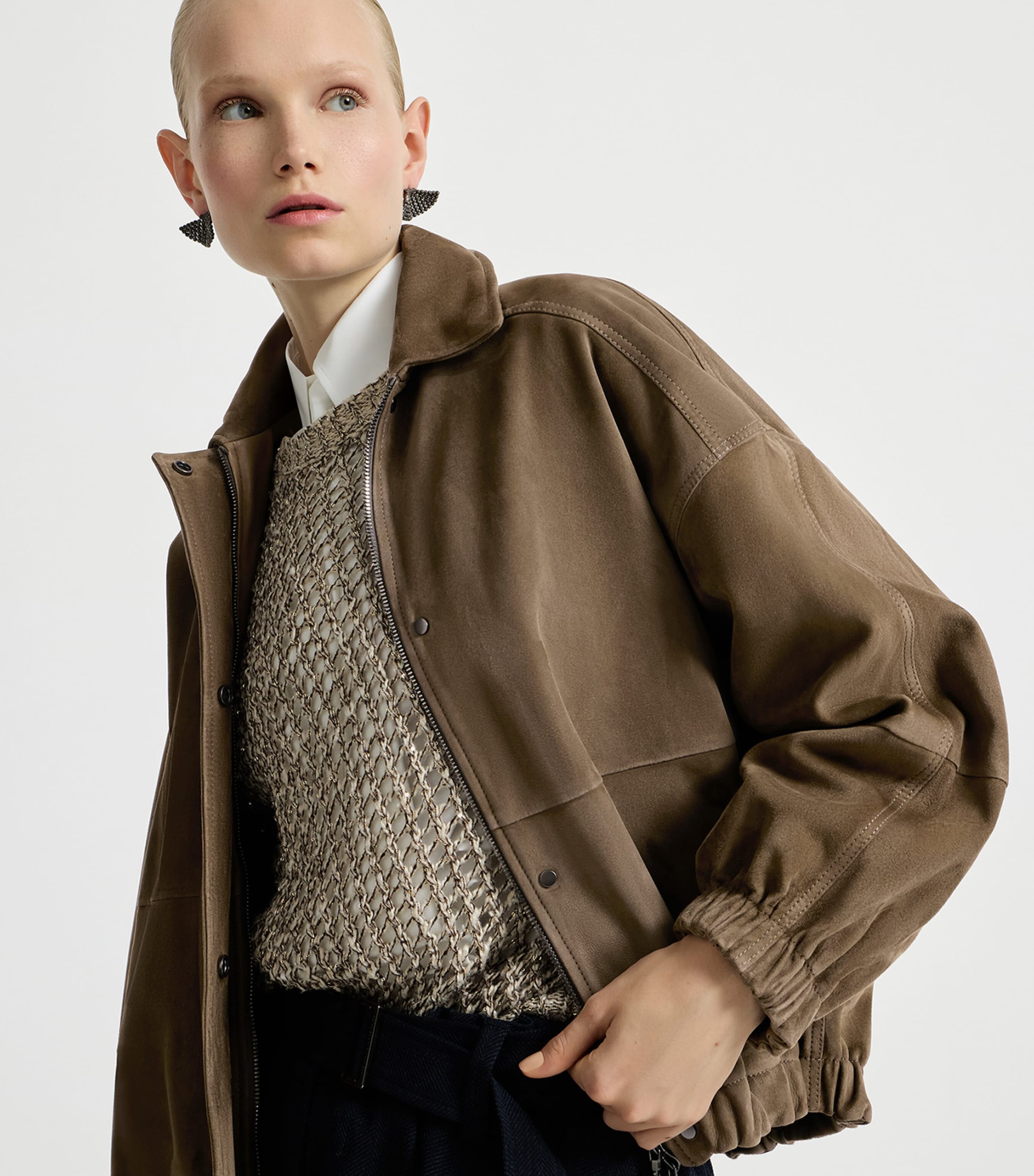 Brunello Cucinelli Womens Suede Bomber Jacket Image 4
