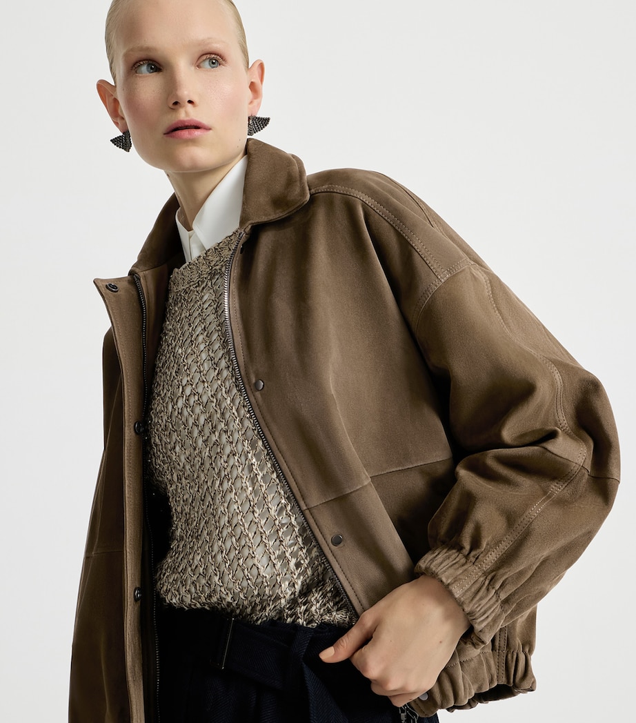 Brunello Cucinelli Womens Suede Bomber Jacket Image 4