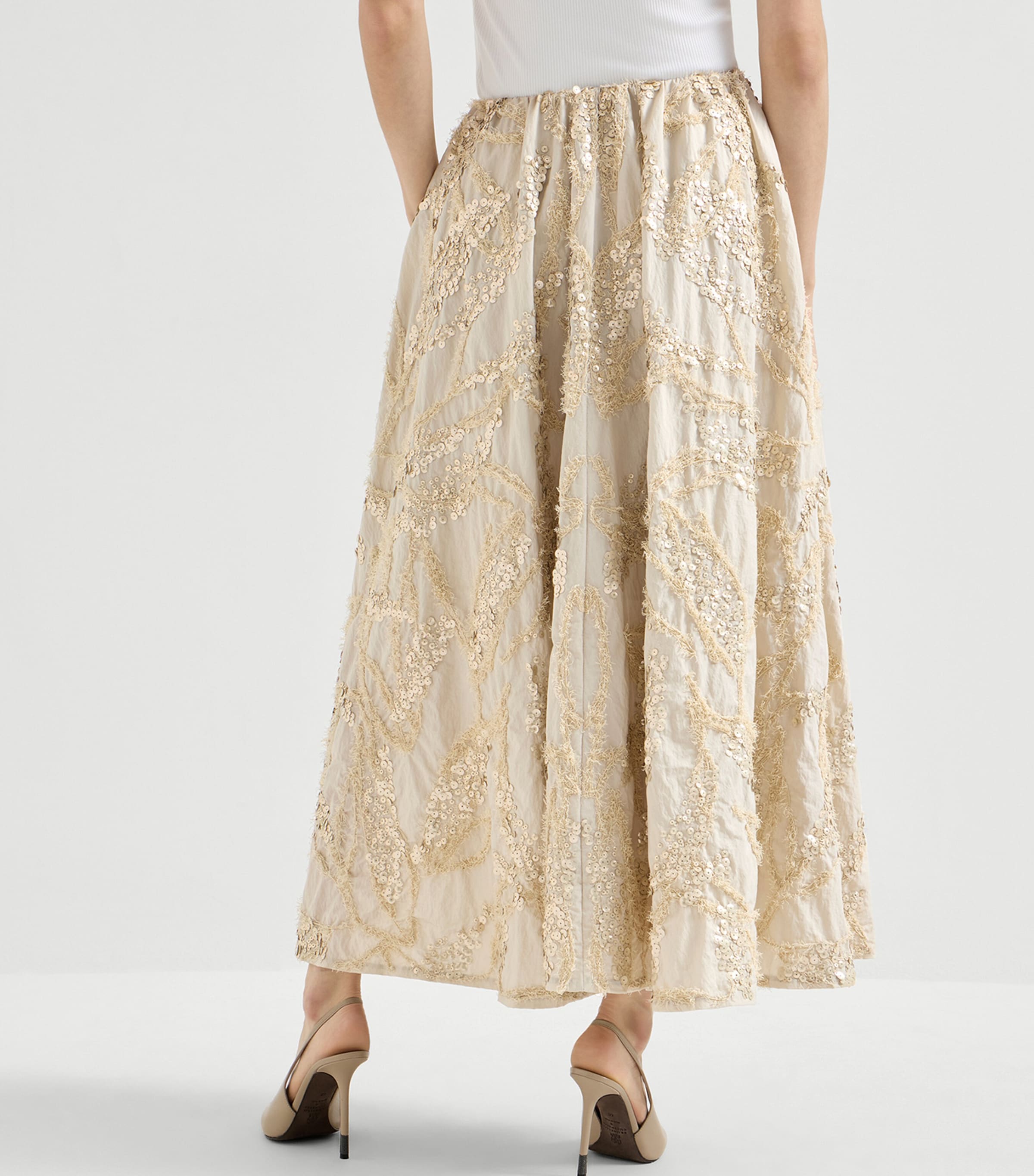 Brunello Cucinelli Womens Cotton-Blend Embroidered Midi Skirt Image 5