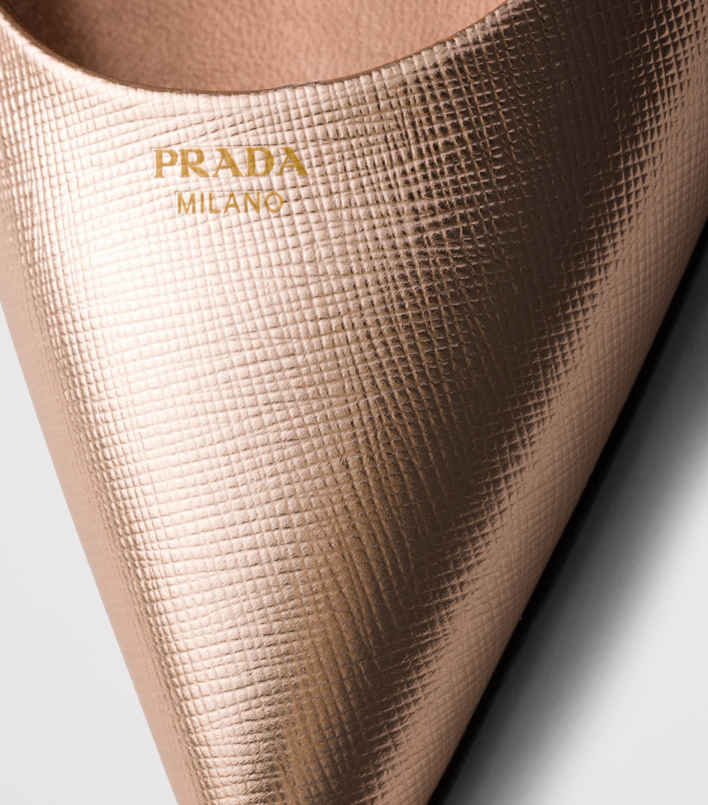 Prada Metallic Saffiano Leather Slingback Heels 75 Powder Image 5
