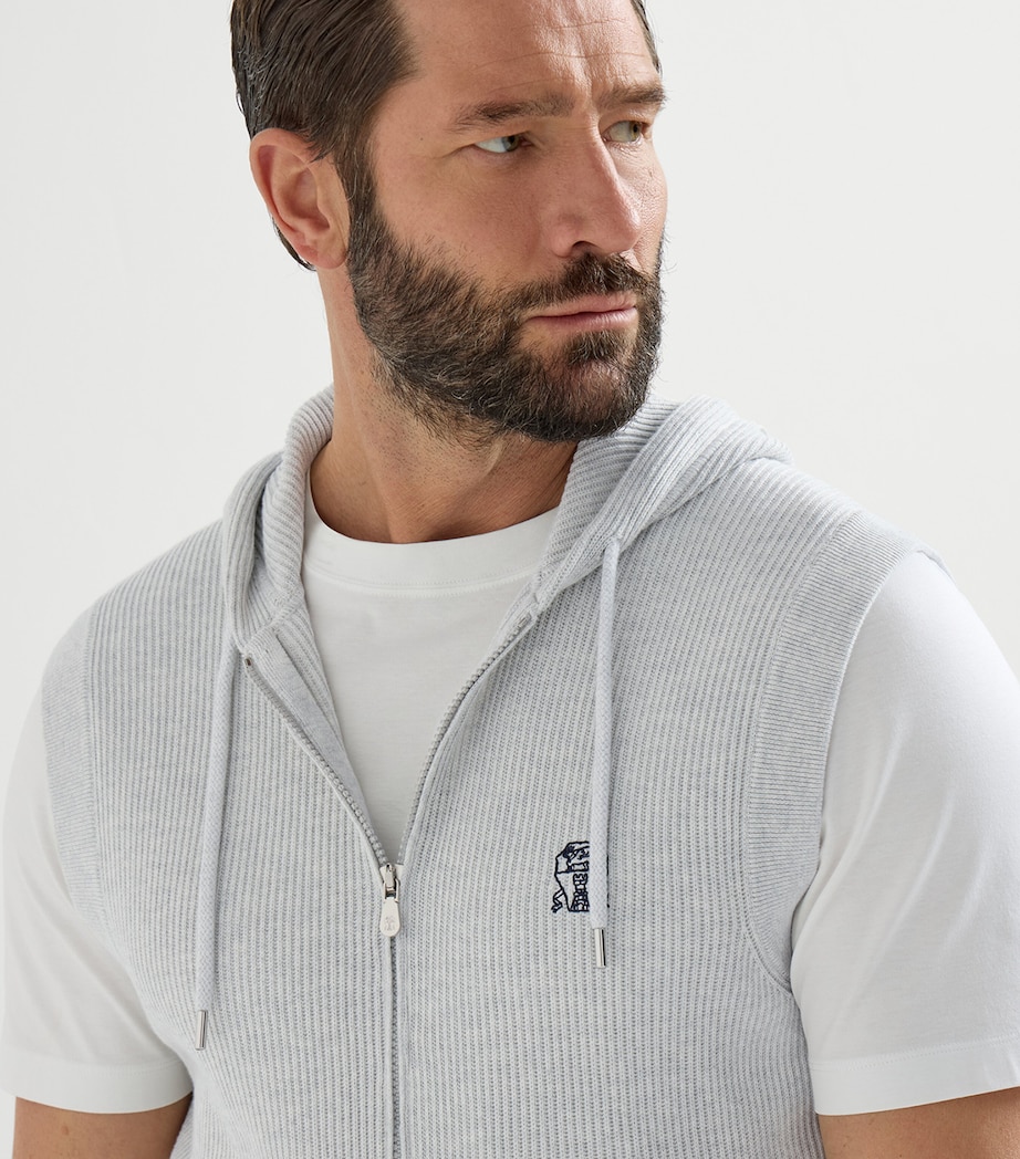 Brunello Cucinelli Mens Cotton Rib-Knit Sleeveless Hoodie Image 6