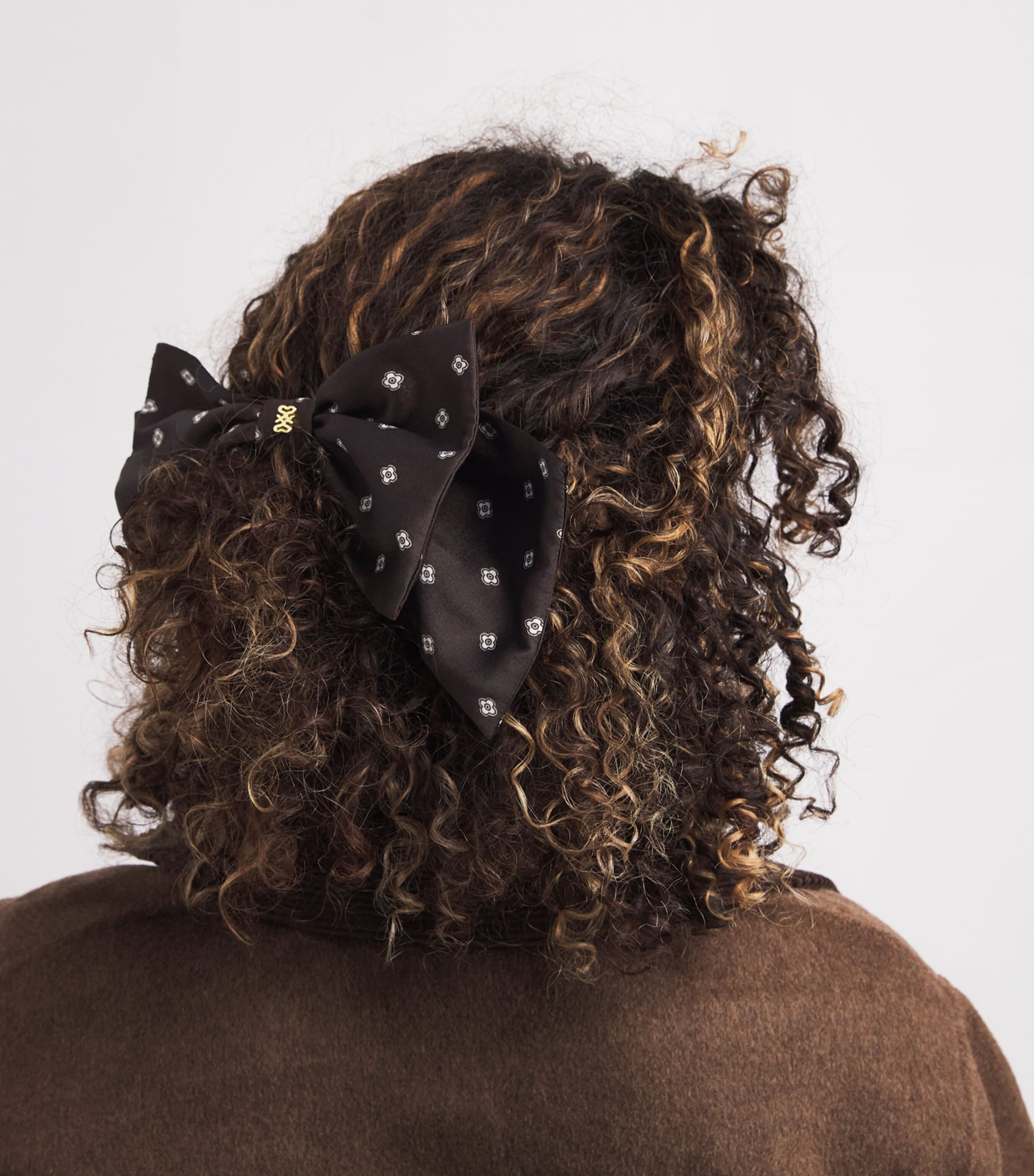 Satin Printed Hair Bow BROWN / WHITE Image 2