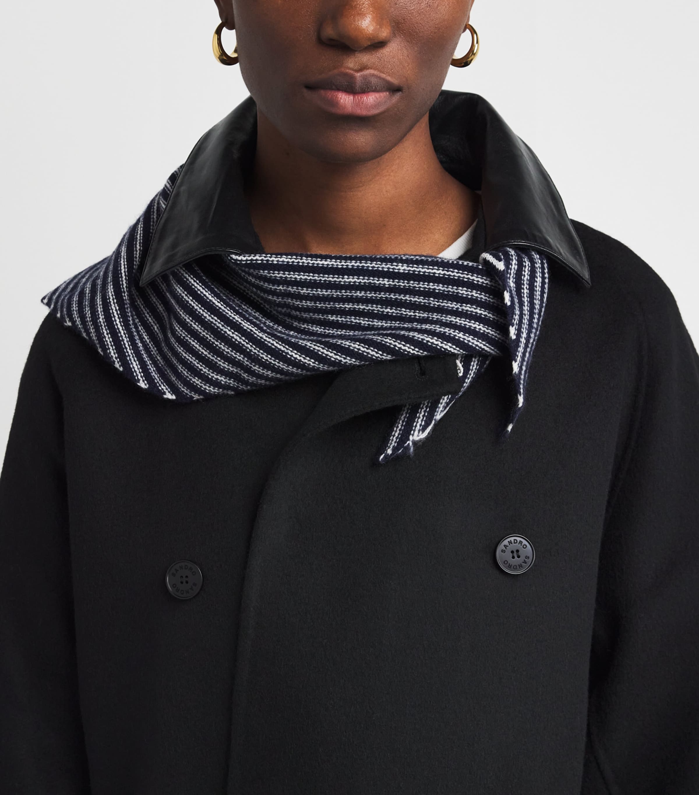 Wool Double-Breasted Coat BLACK Image 6