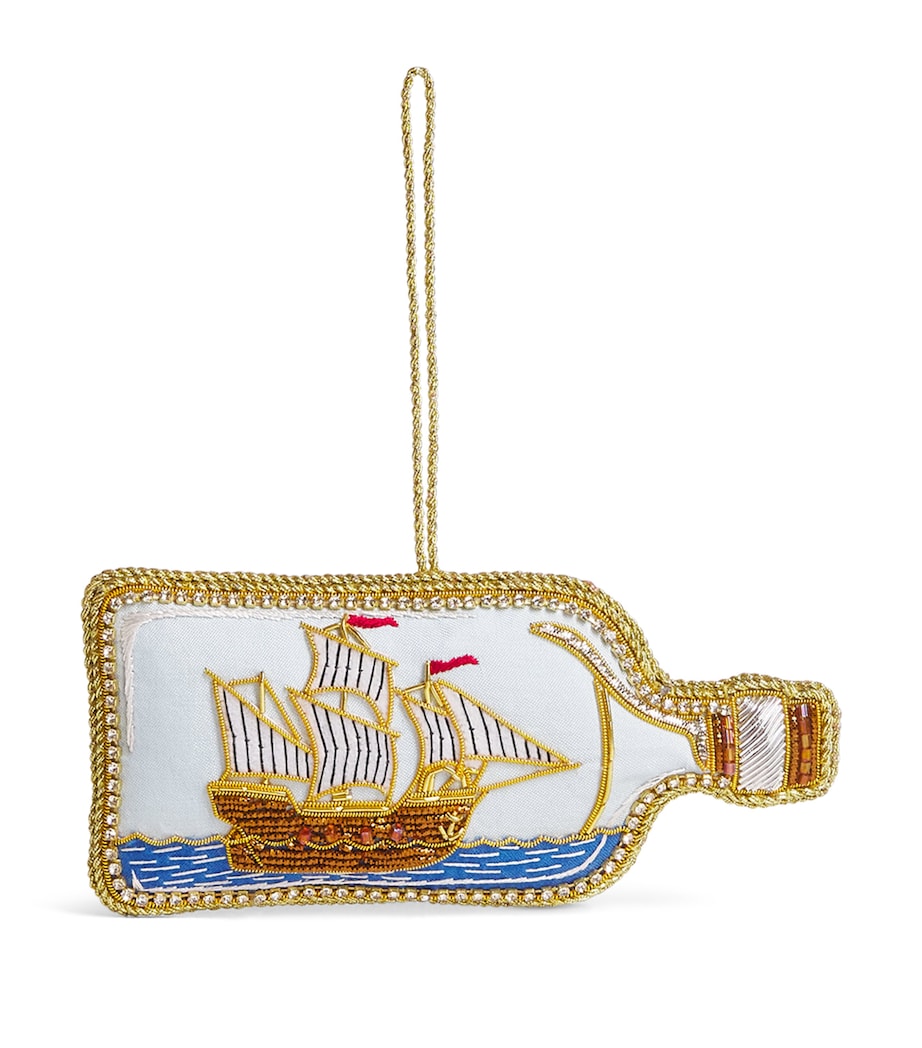 Tinker Tailor Ship in Bottle Tree Decoration Pale Blue & Gold Image 1