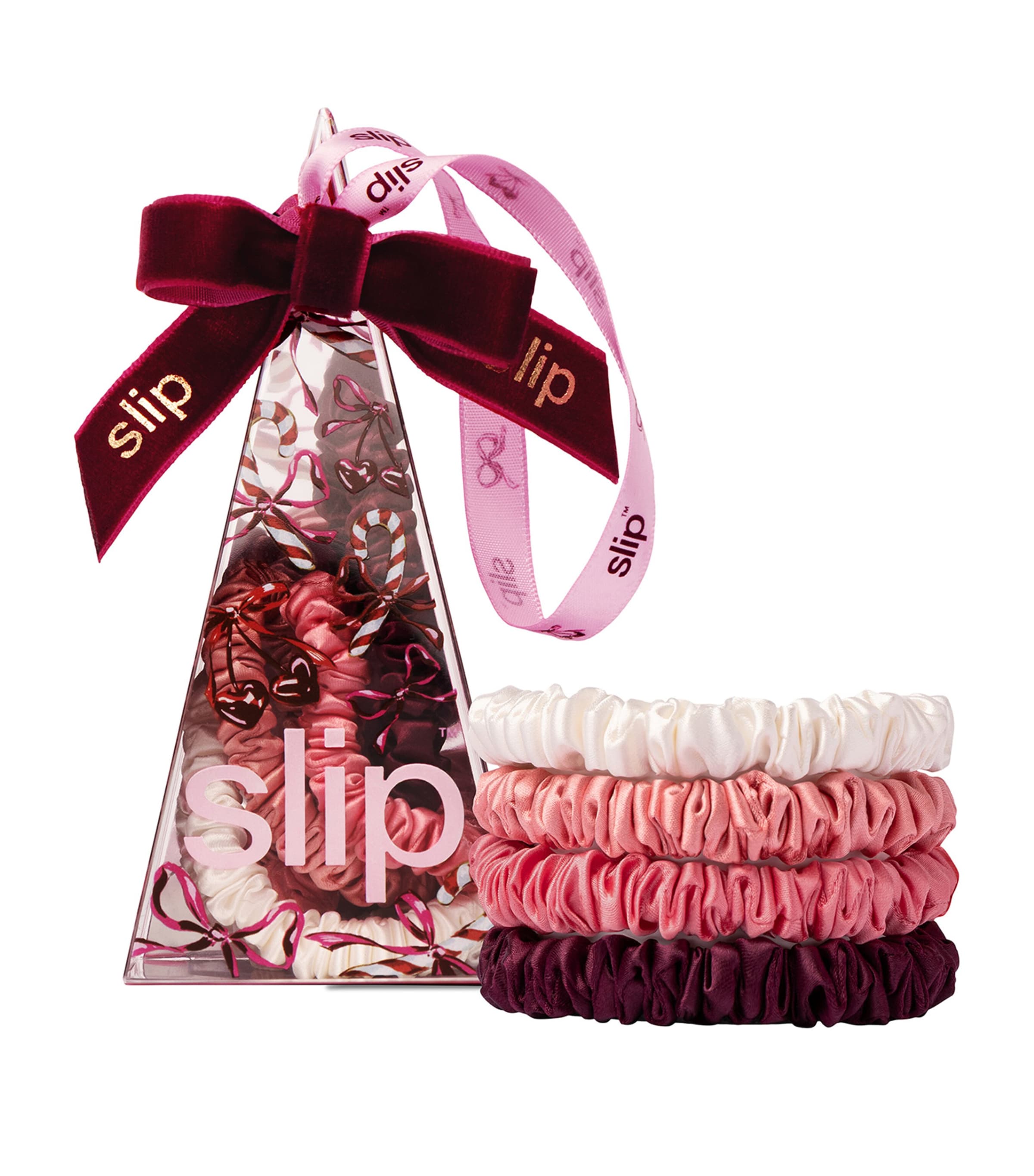 Slip Mulberry Silk Skinny Scrunchies In Tree Decoration In Pink