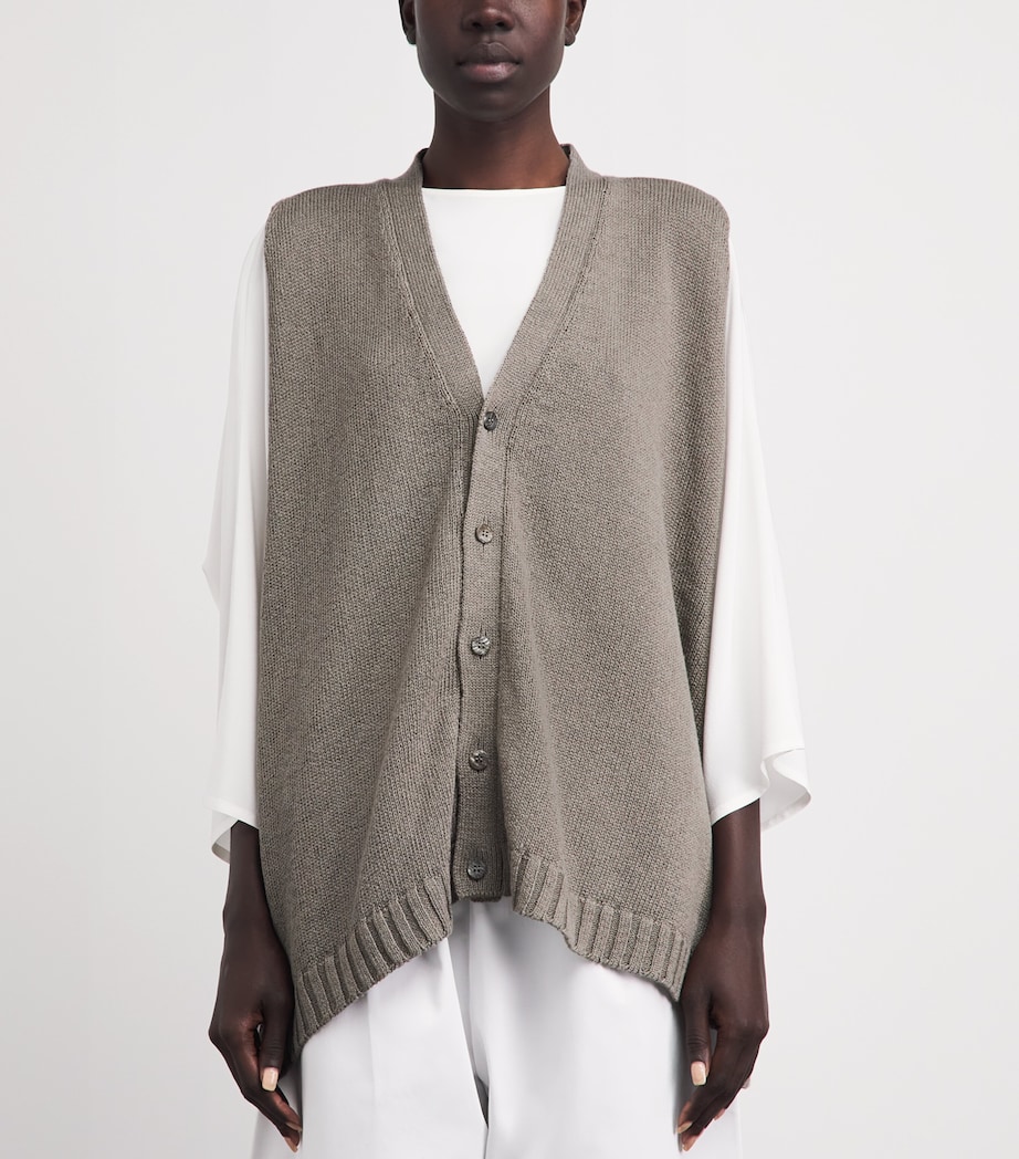 Eskandar Womens Linen-Organic Cotton Sleeveless Cardigan Mink Image 4