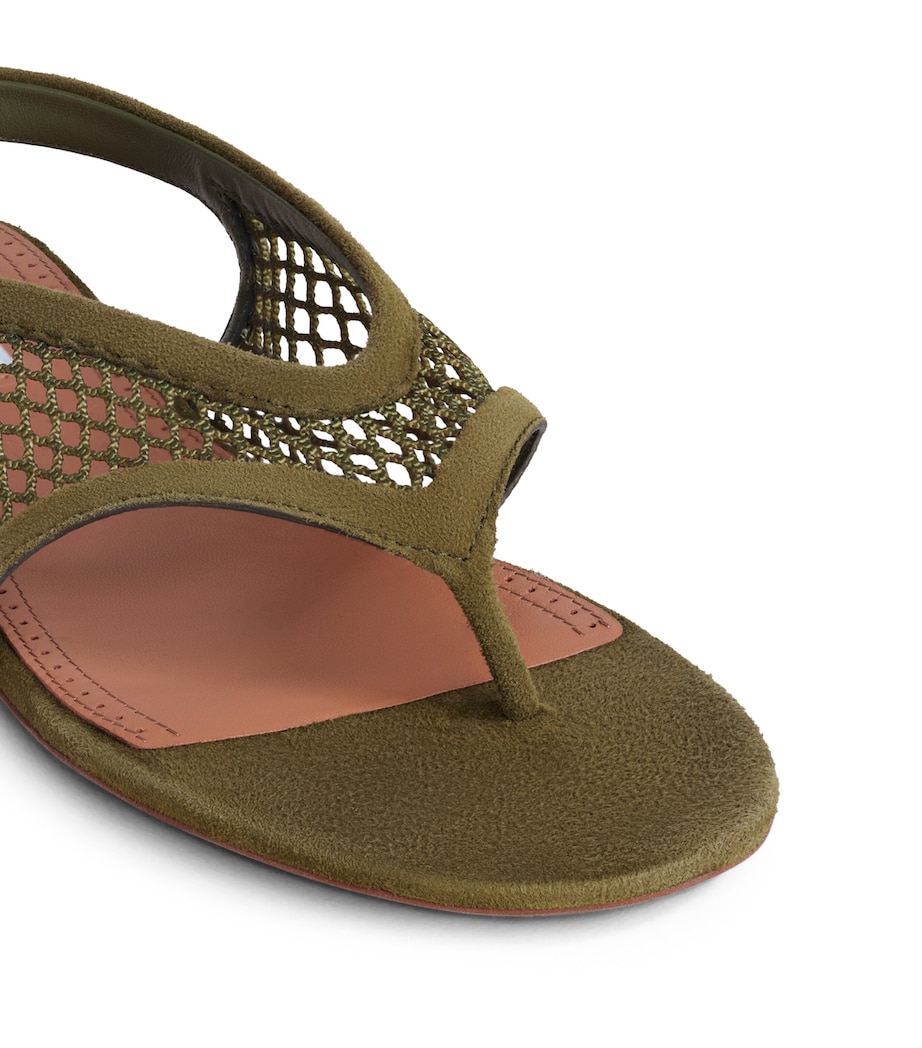 Alaïa Suede Mesh Thong Sandals Kaki Image 4